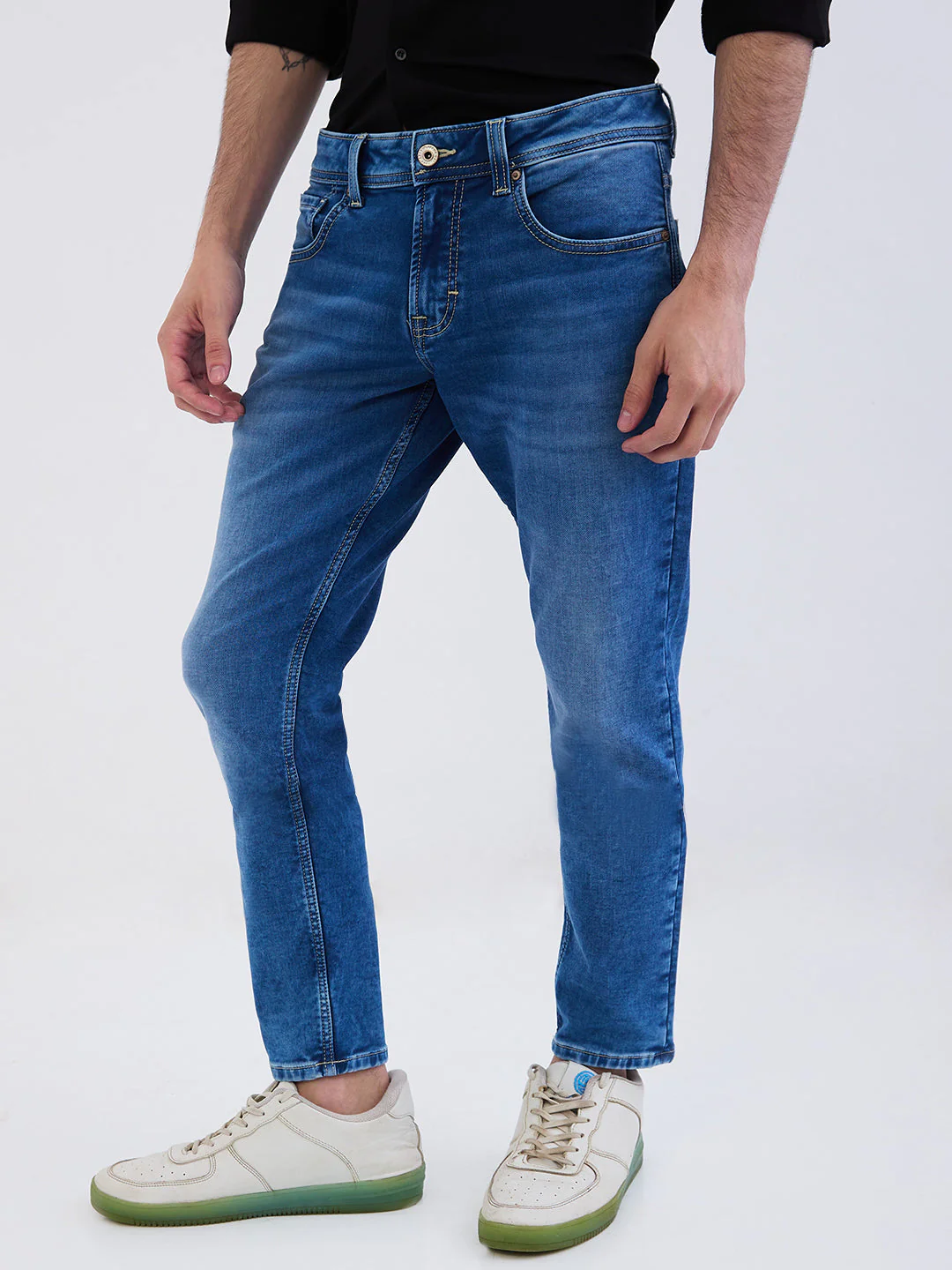 Men Jeans Slim Fit Blue Mid Rise - Image 4