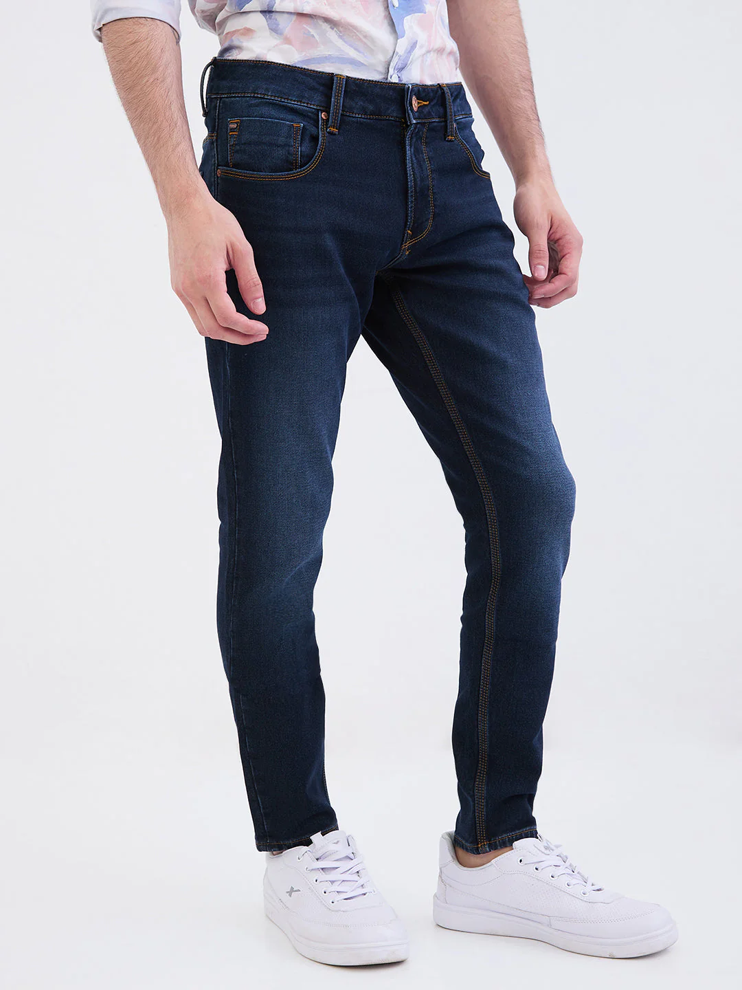 Men Jeans Slim Fit Dark Blue Mid Rise - Image 2