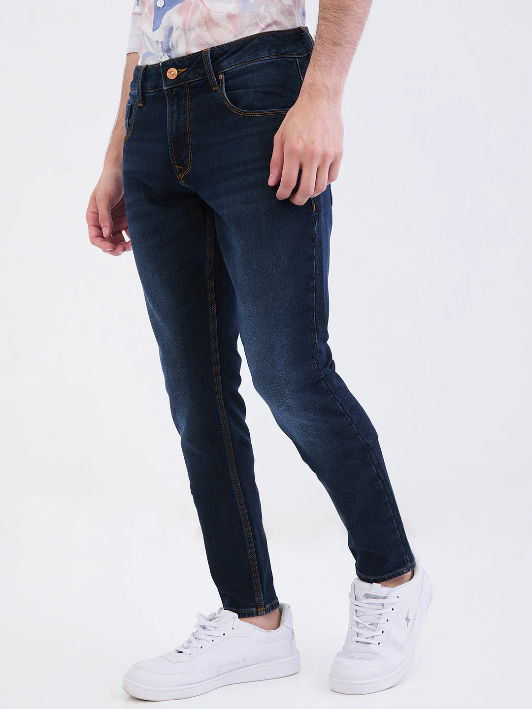 Men Jeans Slim Fit Dark Blue Mid Rise - Image 3
