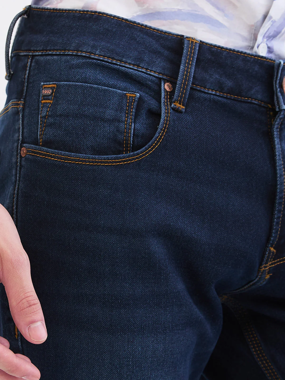 Men Jeans Slim Fit Dark Blue Mid Rise - Image 6
