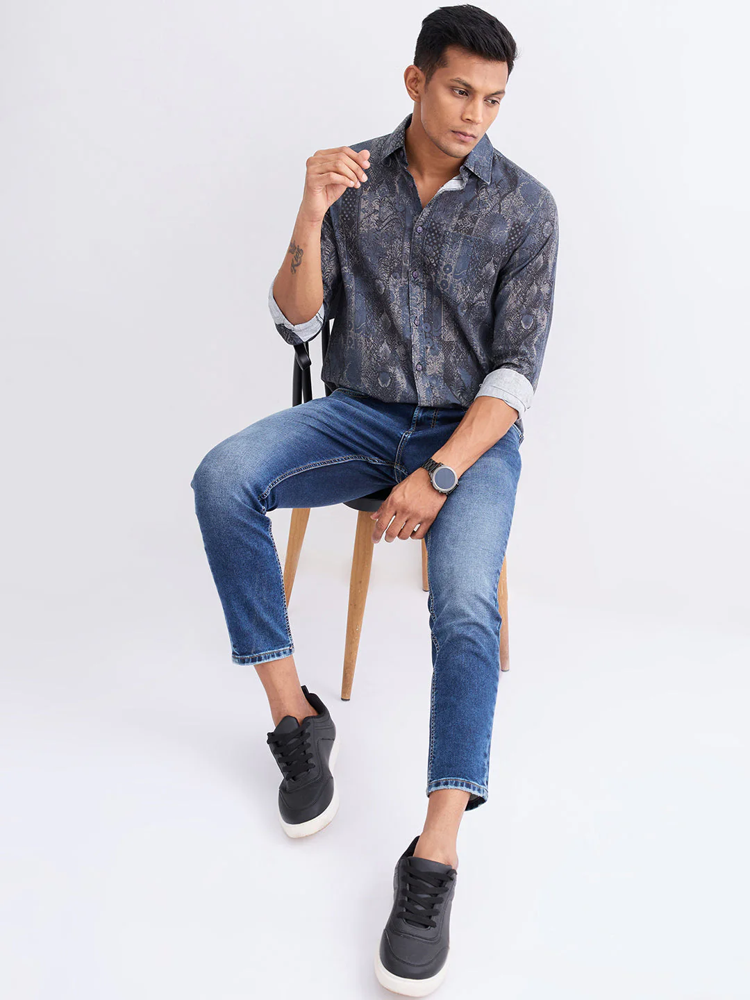Men Jeans Slim Fit Grey Mid Rise - Image 7