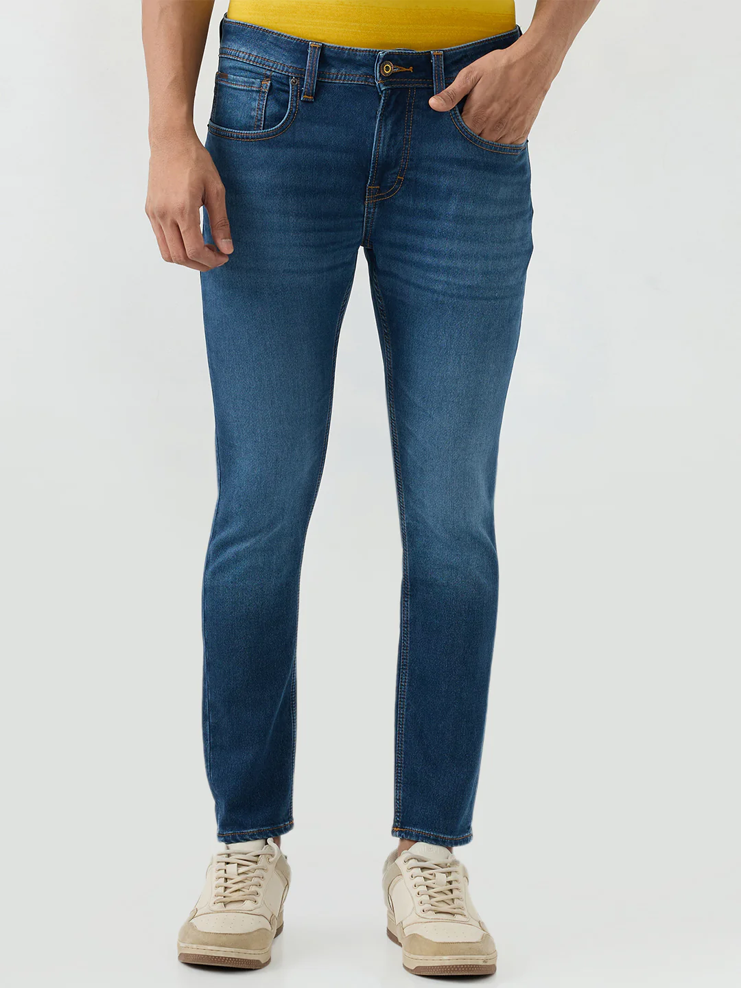 Men Kano Jeans Slim Fit Blue Mid Rise