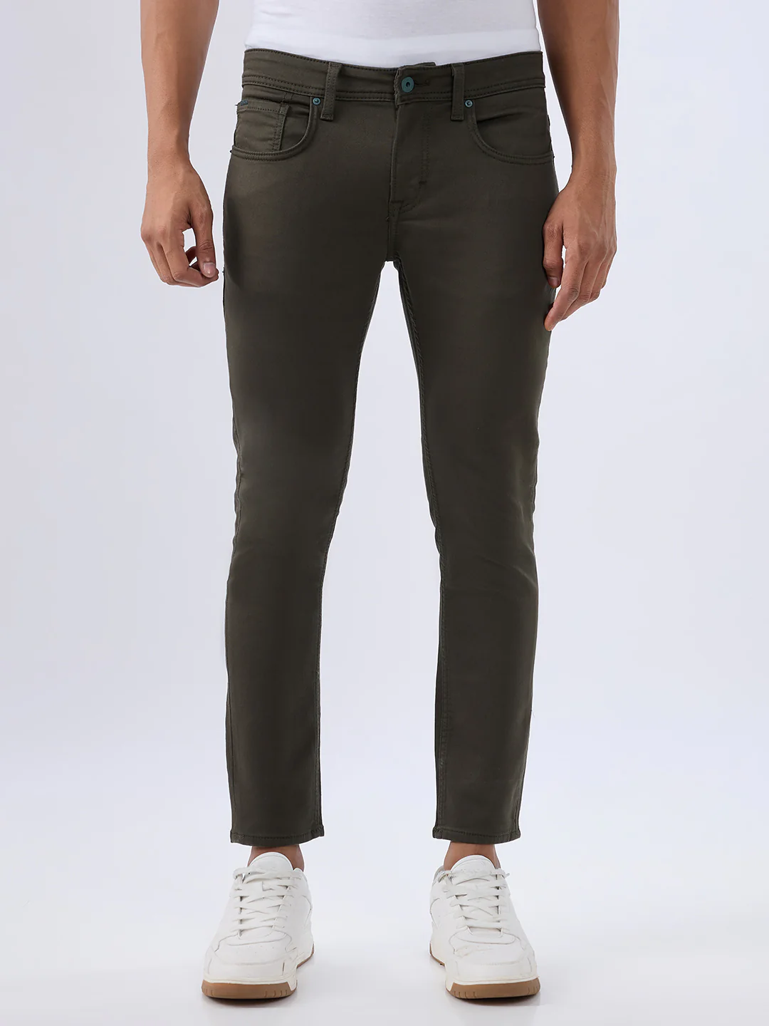 Men Kano Jeans Slim Fit Green Mid Rise