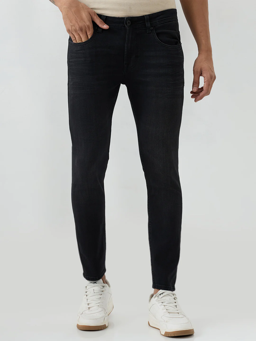 Men Kano Jeans Slim Fit Black Mid Rise