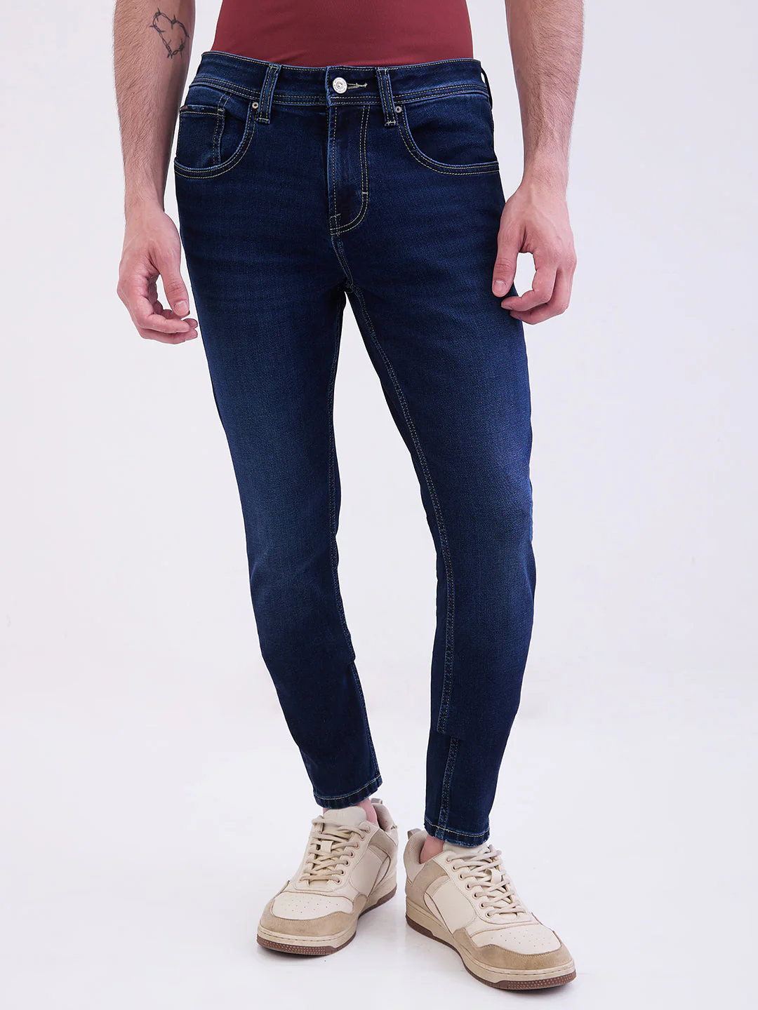 Men Jeans Slim Fit Dark Blue Mid Rise