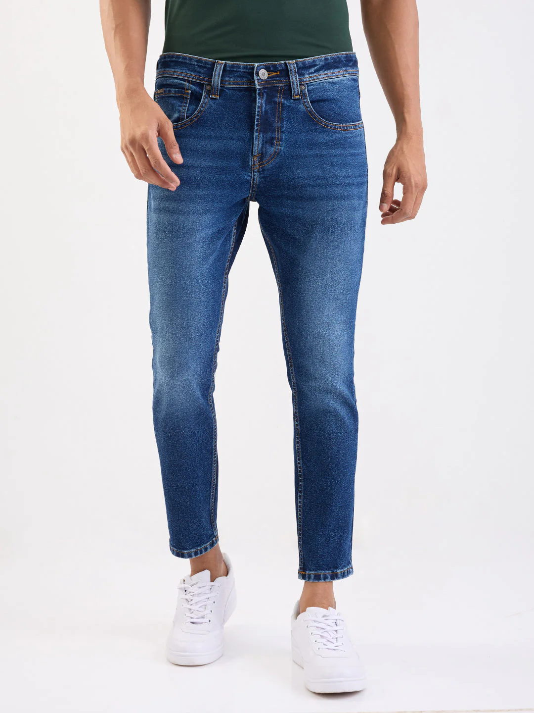Men Jeans Slim Fit Dark Blue Mid Rise