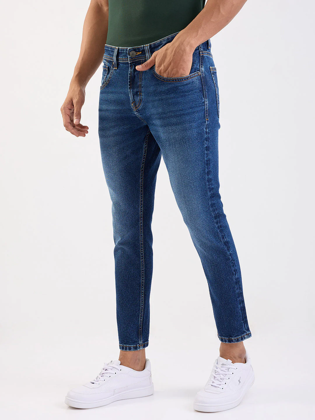 Men Jeans Slim Fit Dark Blue Mid Rise - Image 3