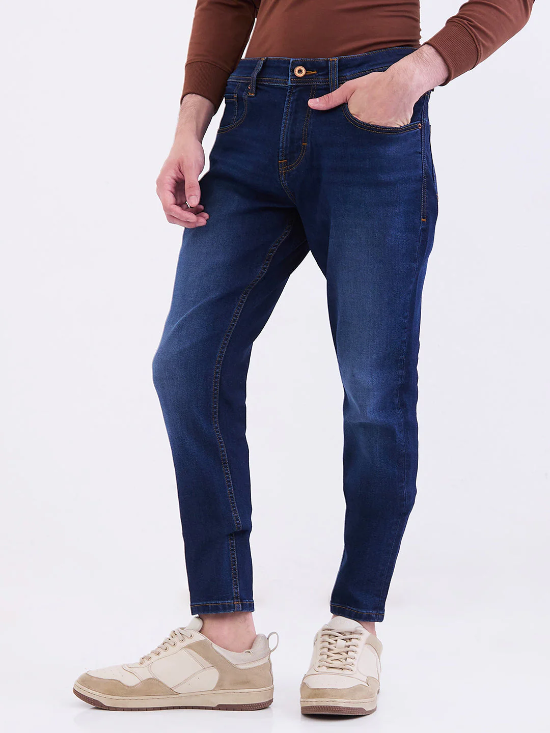Men Jeans Slim Fit Dark Blue Mid Rise - Image 3