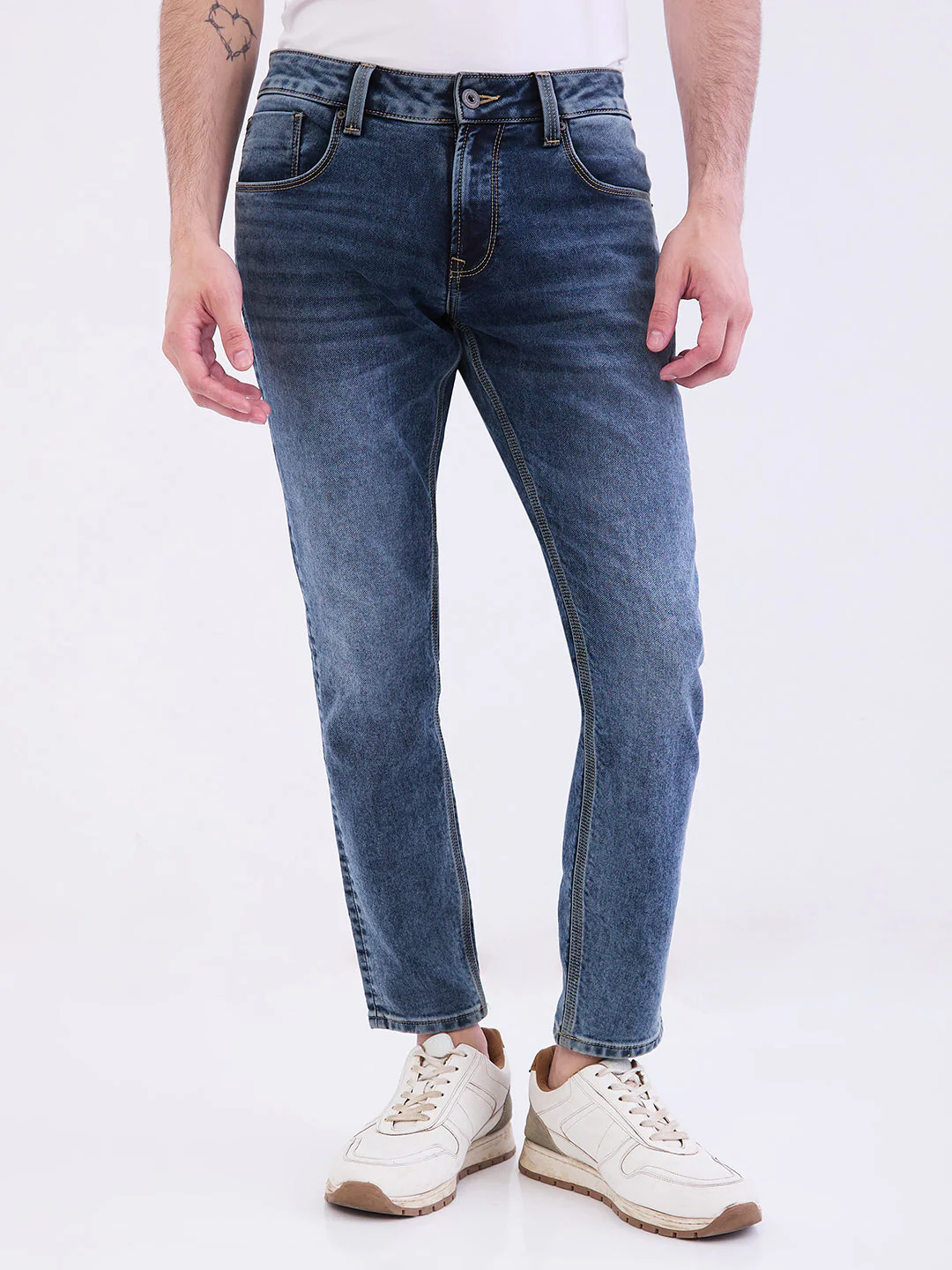 Men Jeans Slim Fit Grey Mid Rise