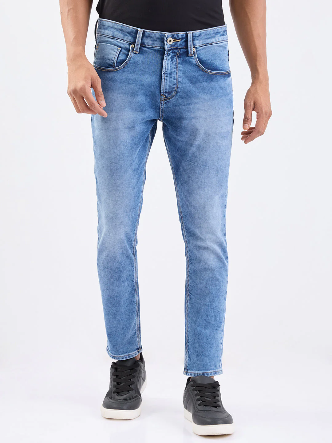 Men Jeans Slim Fit Light Blue Mid Rise