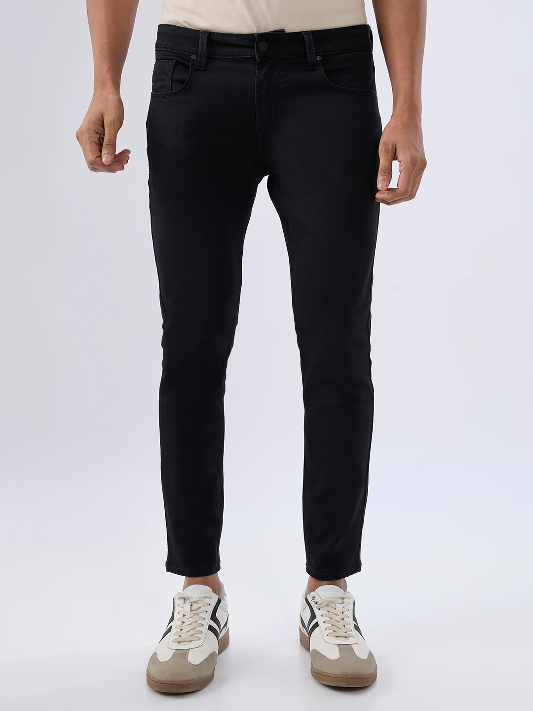 Men Kano Jeans Slim Fit Black Mid Rise