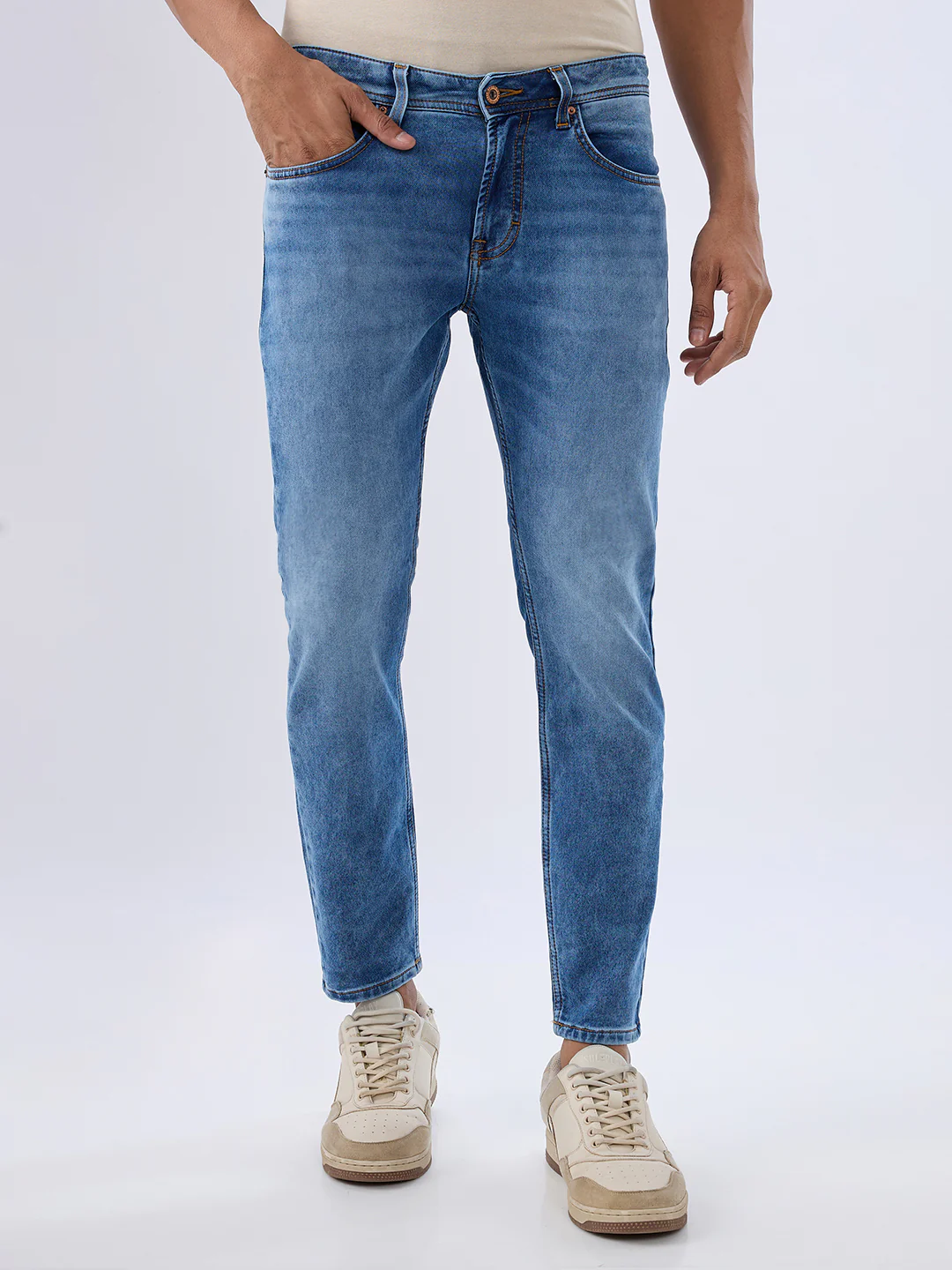 Men Kano Jeans Slim Fit Blue Mid Rise