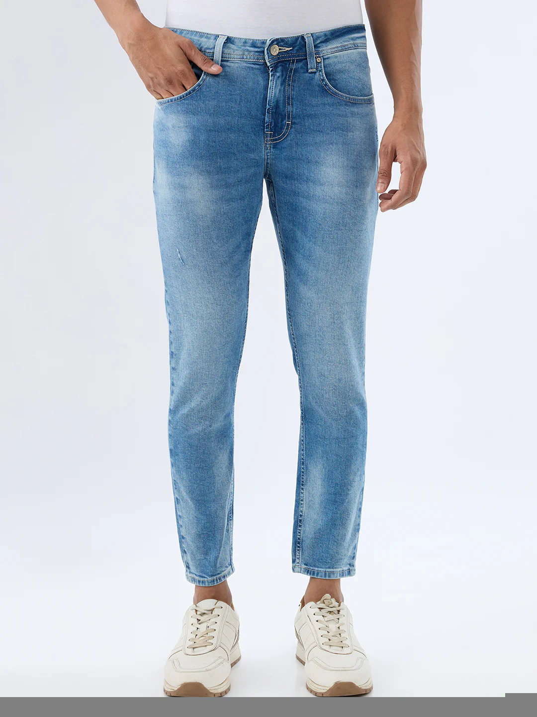 Men Kano Jeans Slim Fit Blue Mid Rise