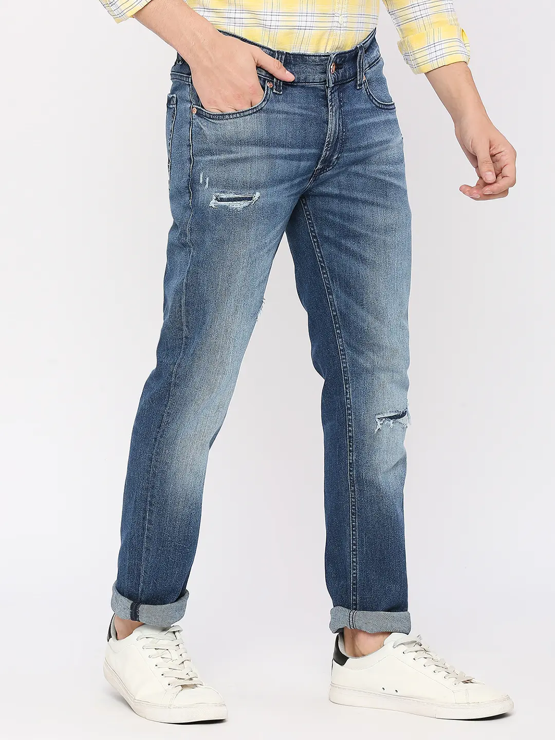 Men Rover Jeans Regular Fit Mid Blue Mid Rise - Image 4
