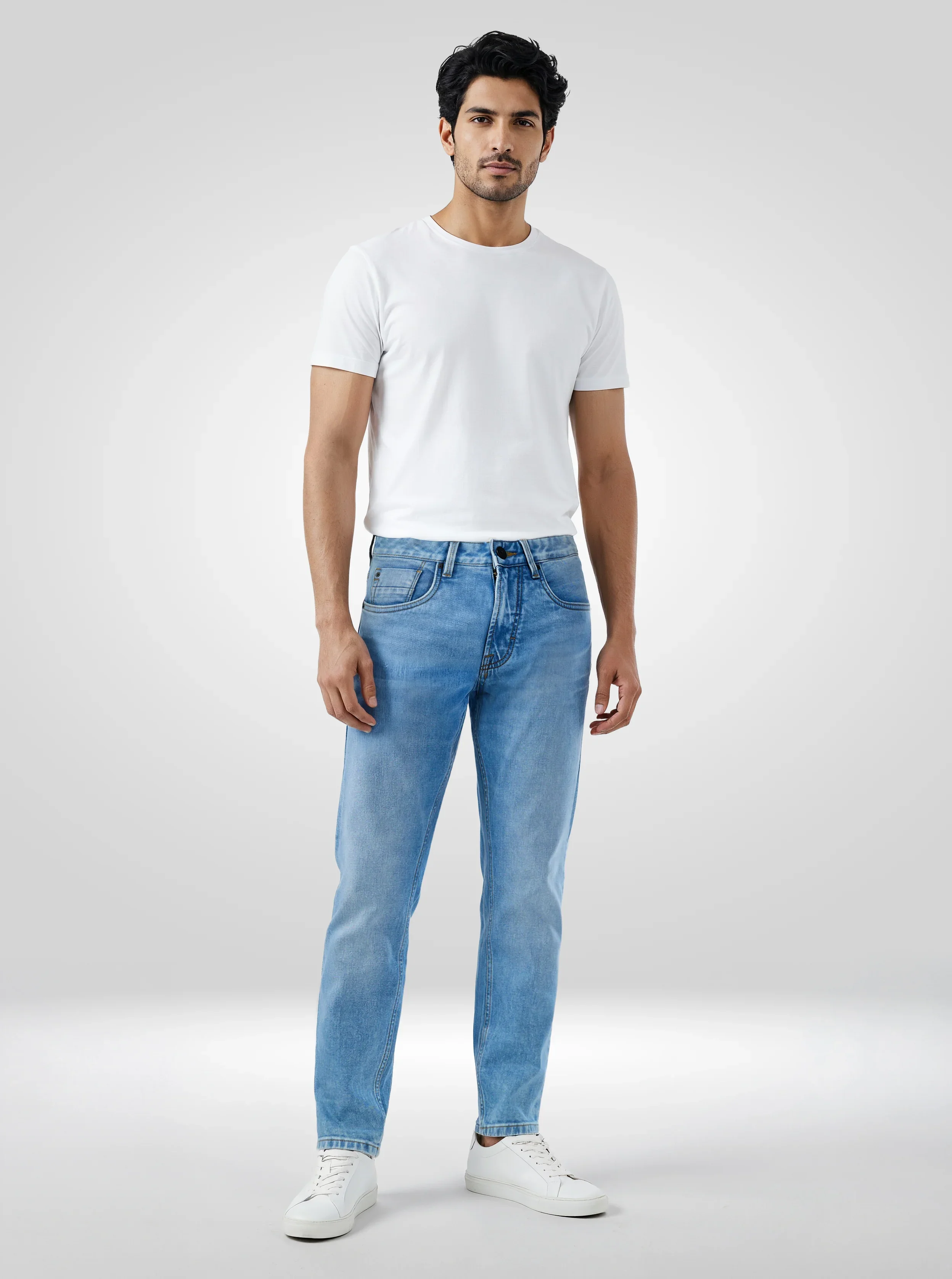 Men Kano Jeans Slim Fit Light Blue Mid Rise