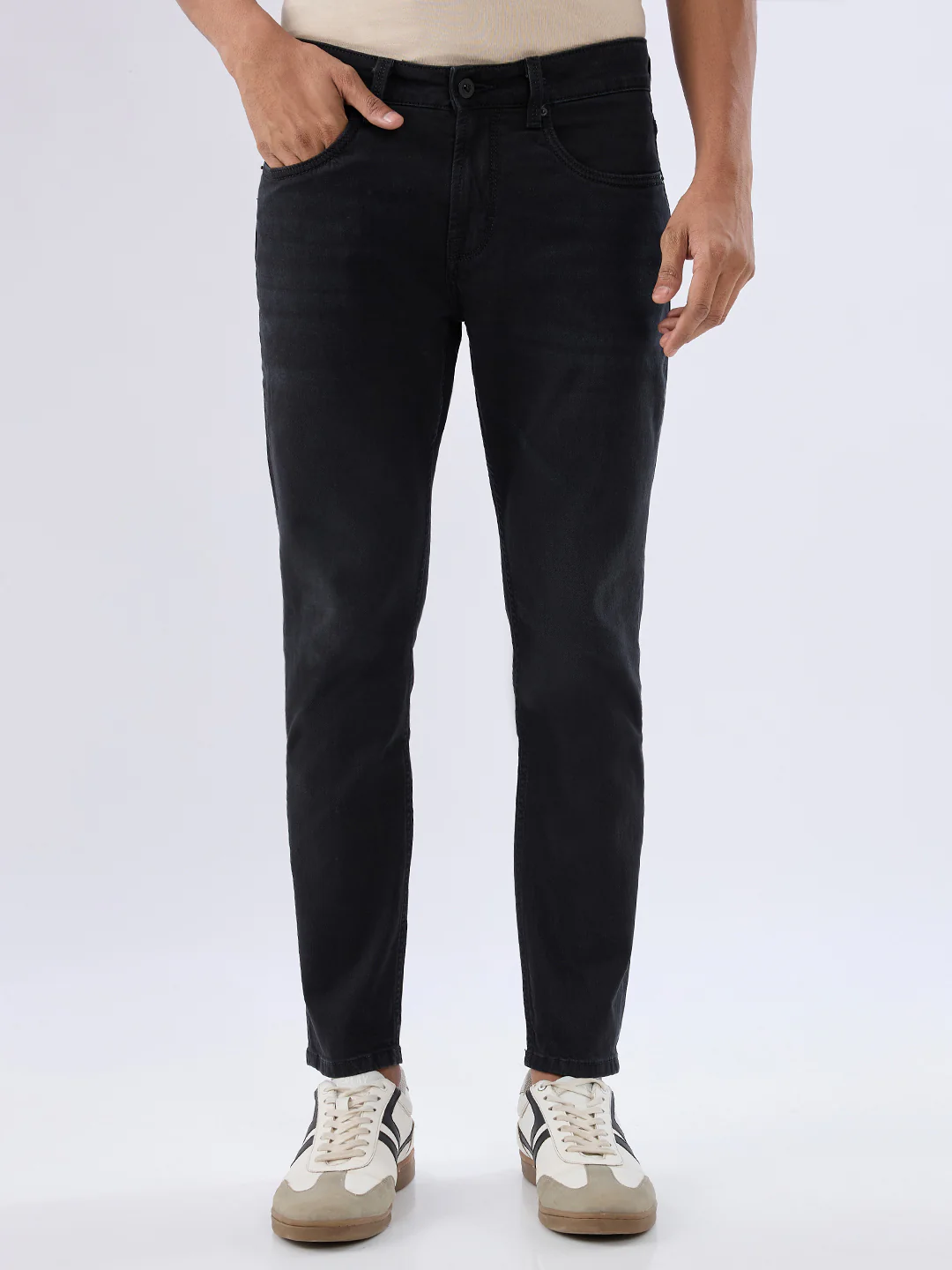Men Kano Jeans Slim Fit Black Mid Rise