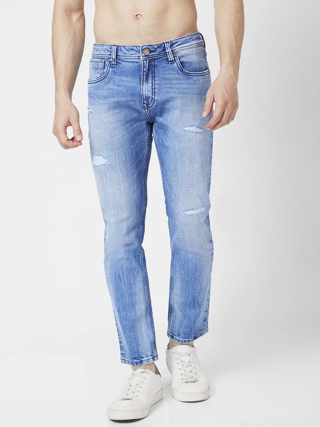 Men Kano Jeans Slim Fit Light Blue Mid Rise