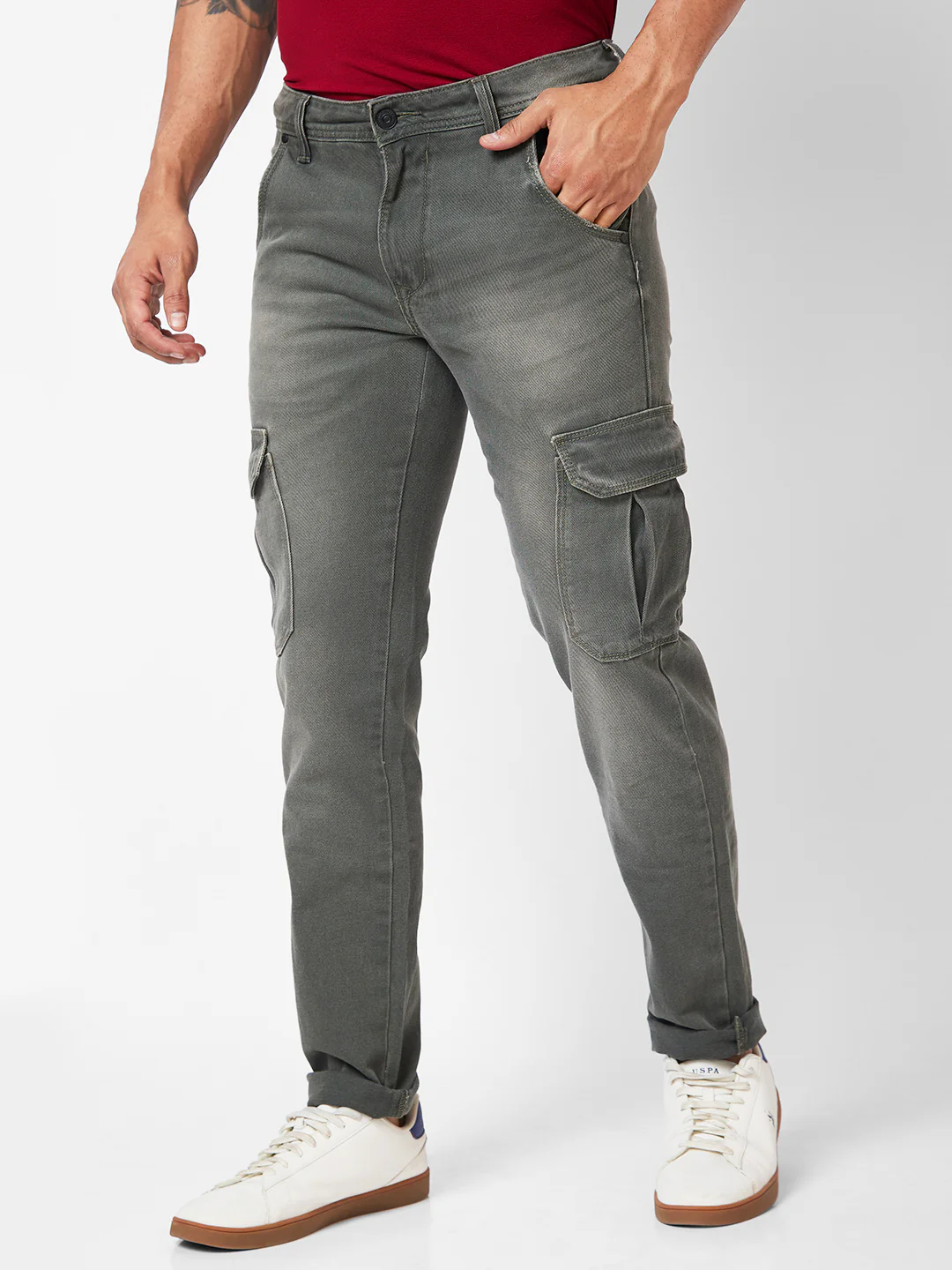 Men Jeans Regular Fit Green Mid Rise - Image 4