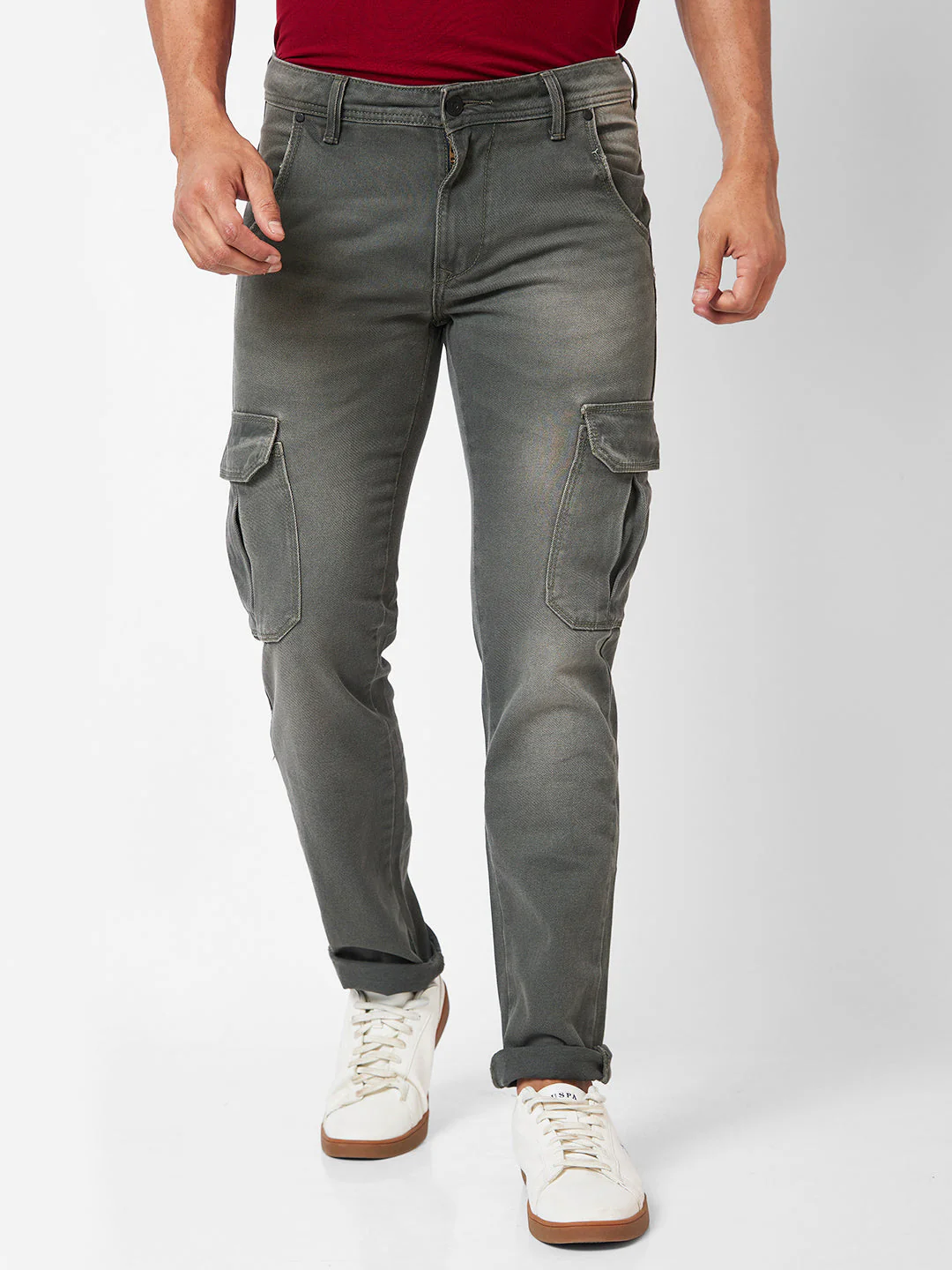 Men Jeans Regular Fit Green Mid Rise - Image 7