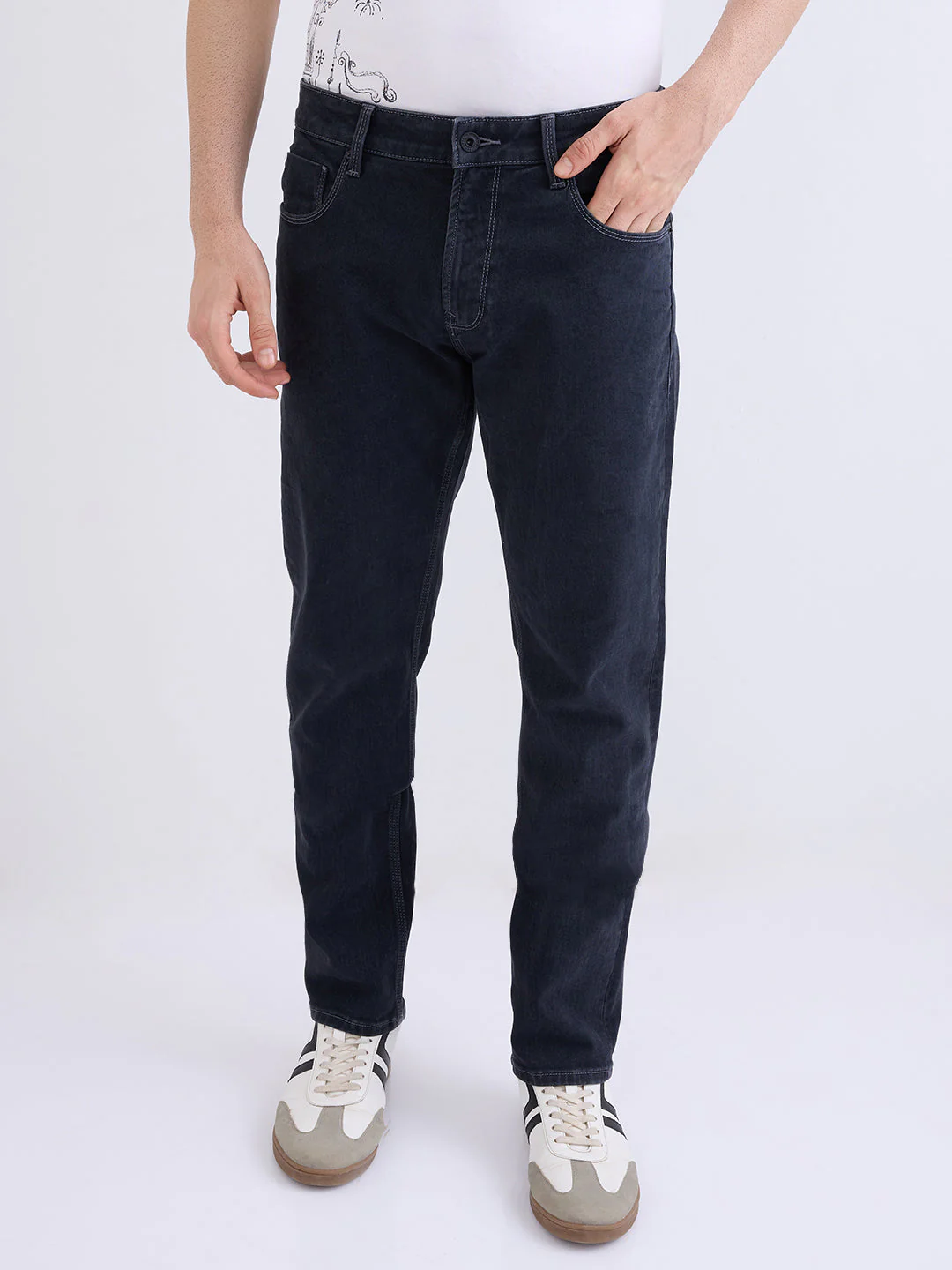Men Jeans Comfort Fit Black Mid Rise