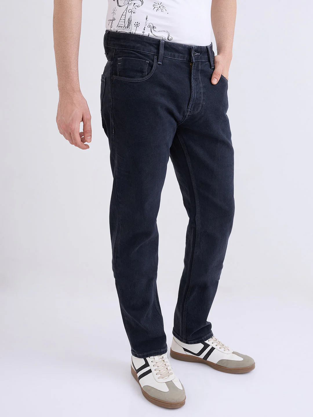 Men Jeans Comfort Fit Black Mid Rise - Image 2