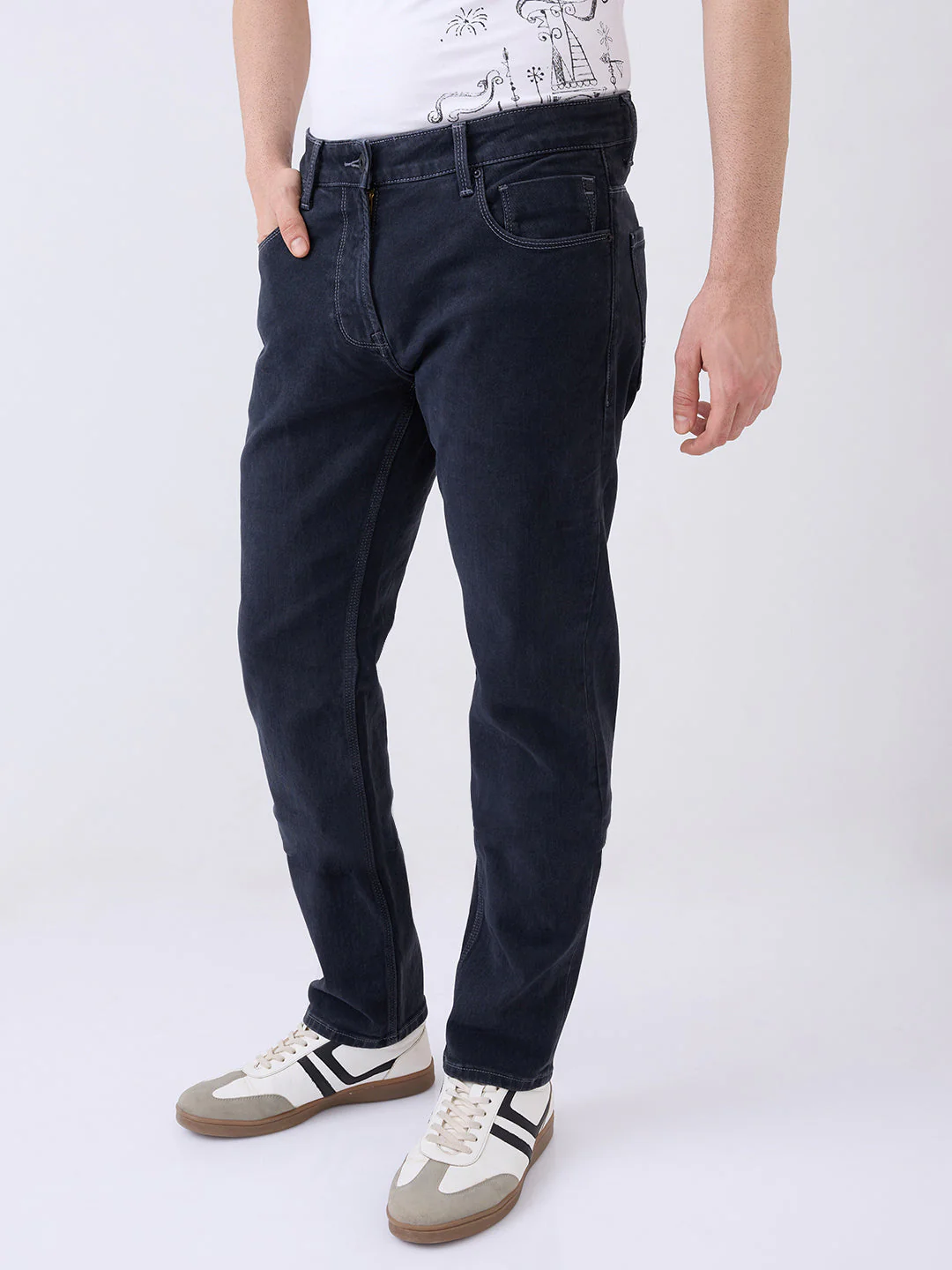 Men Jeans Comfort Fit Black Mid Rise - Image 3