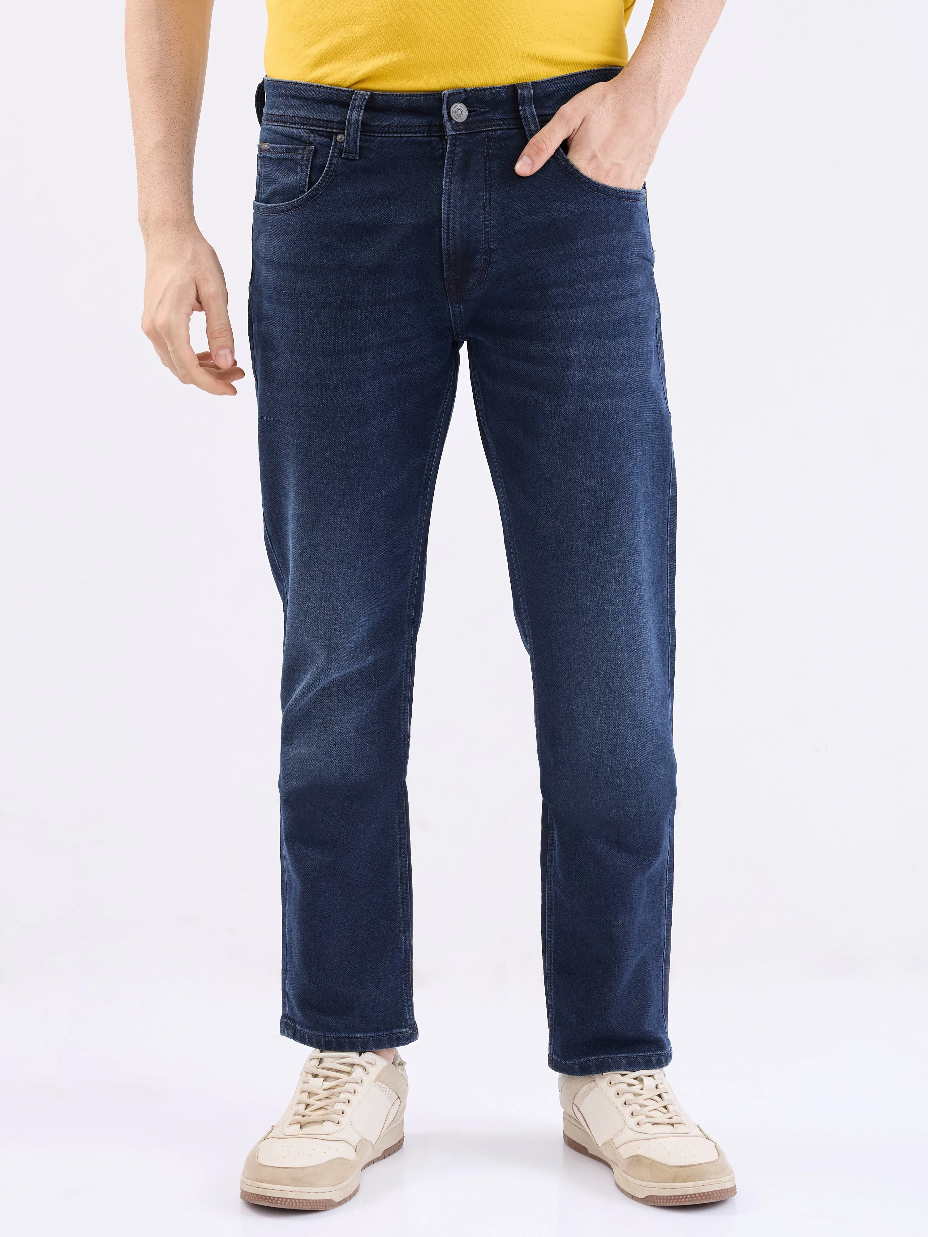 Men Jeans Comfort Fit Dark Blue Mid Rise