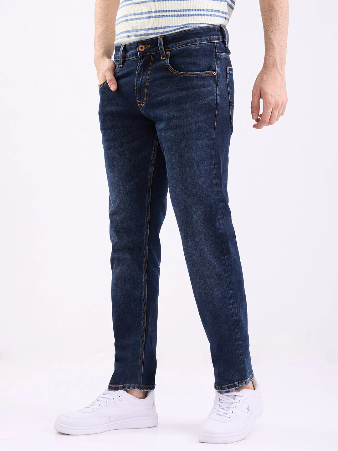 Men Jeans Comfort Fit Dark Blue Mid Rise - Image 3
