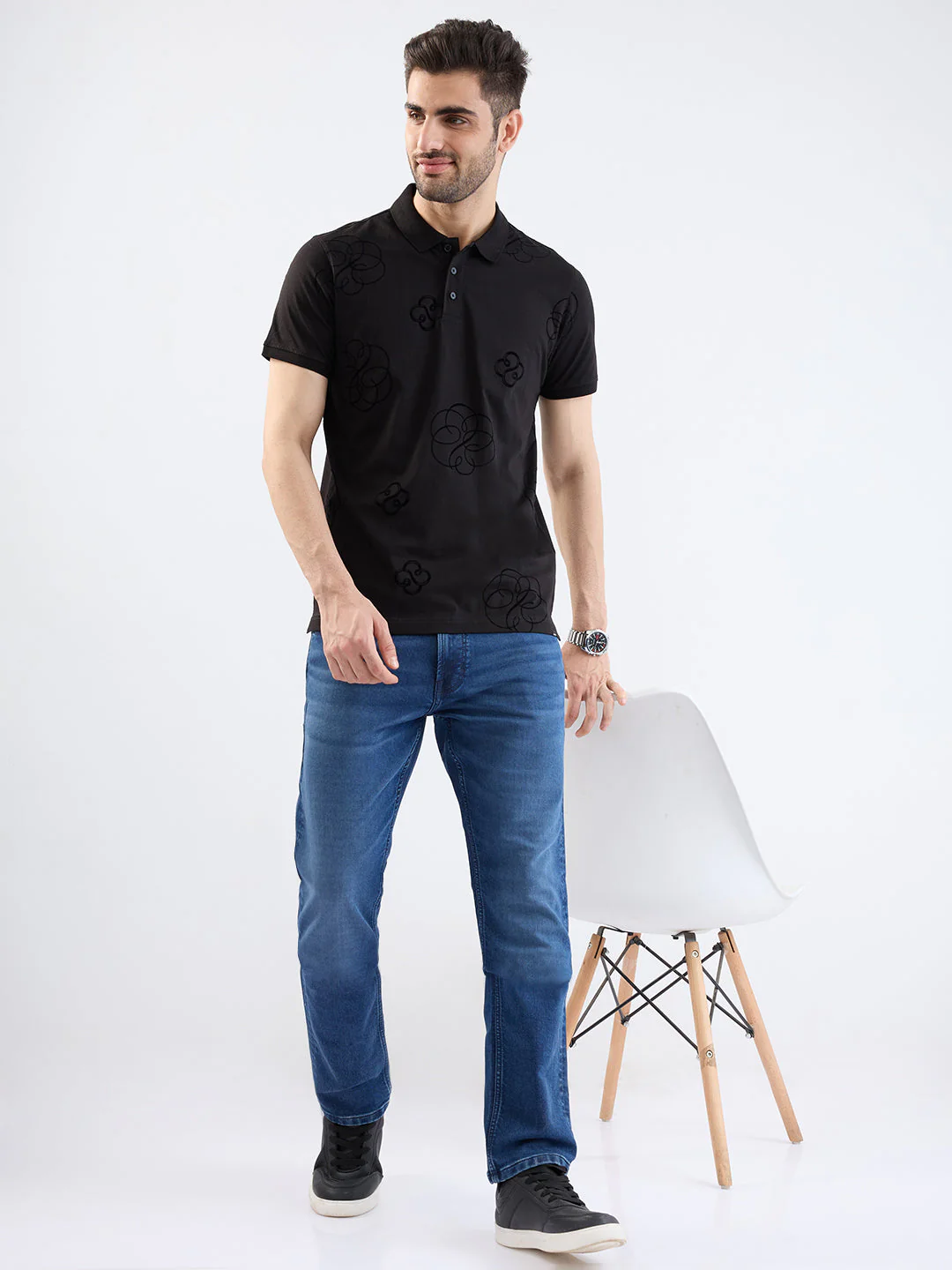 Men Jeans Comfort Fit Dark Blue Mid Rise - Image 7