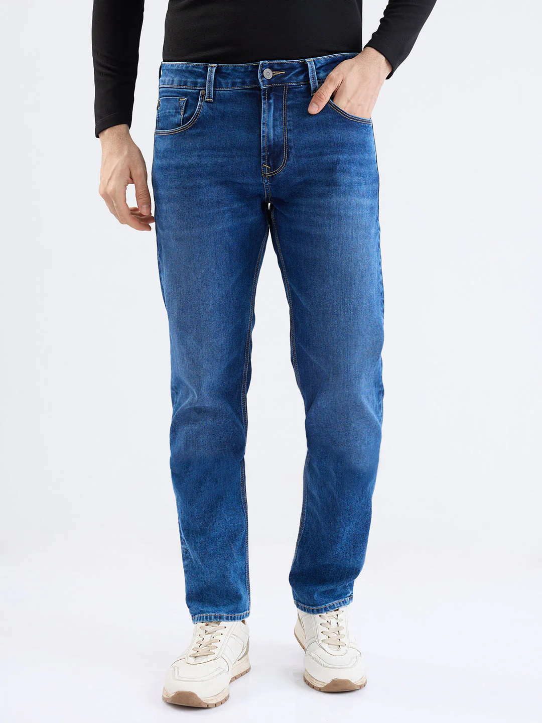 Men Jeans Comfort Fit Dark Blue Mid Rise