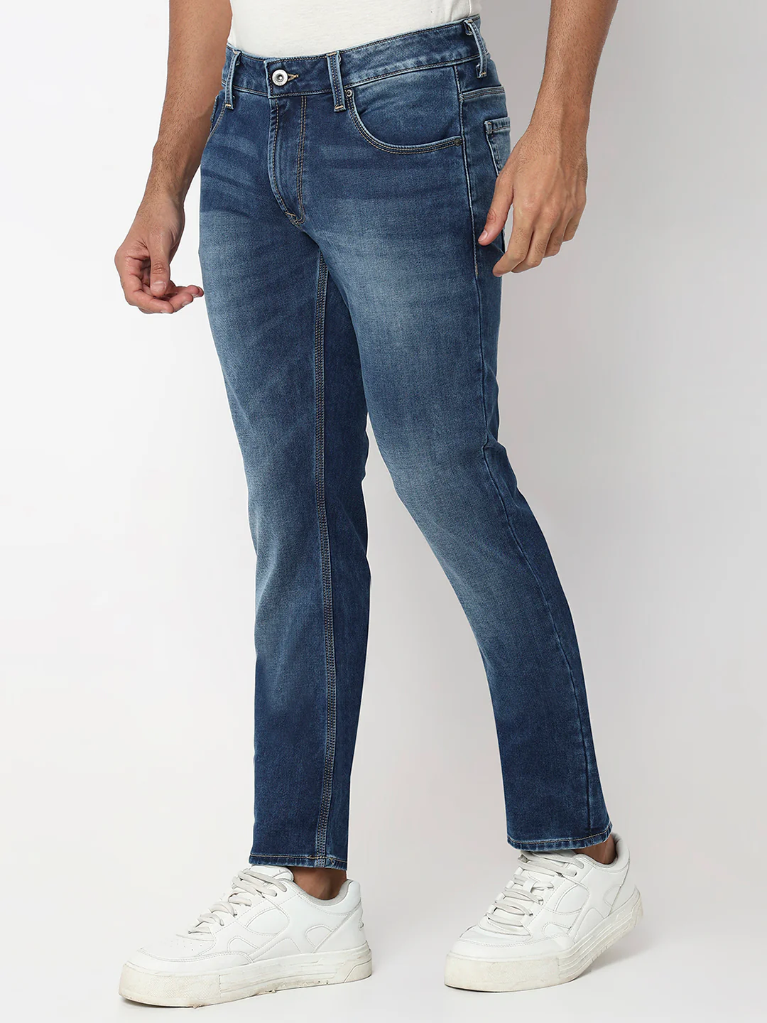 Men Jeans Regular Fit Dark Blue Mid Rise - Image 2