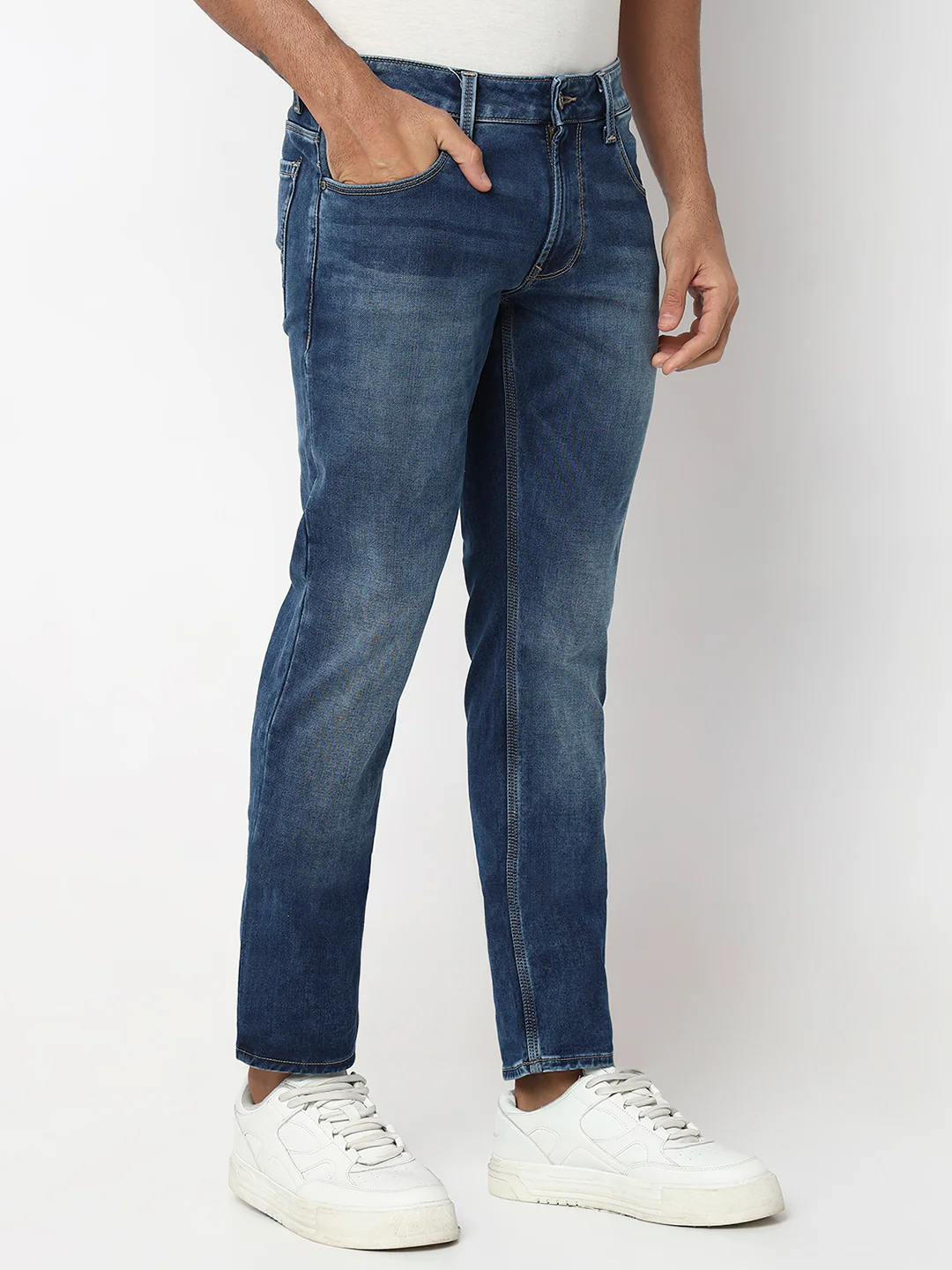 Men Jeans Regular Fit Dark Blue Mid Rise - Image 3