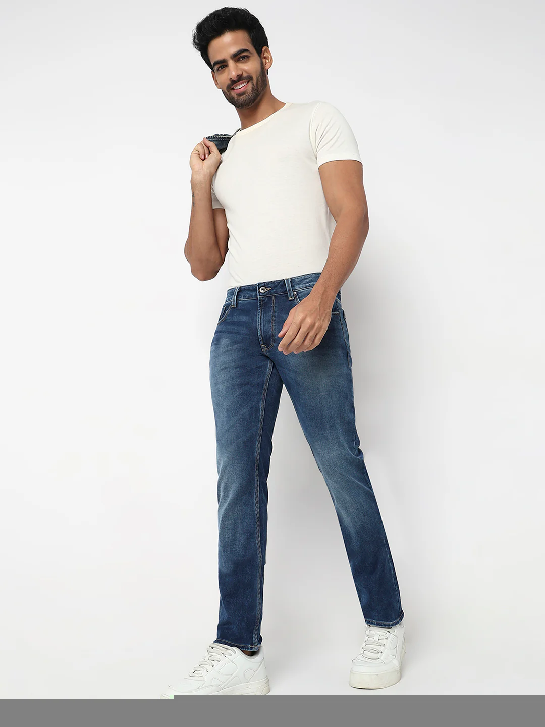 Men Jeans Regular Fit Dark Blue Mid Rise - Image 6