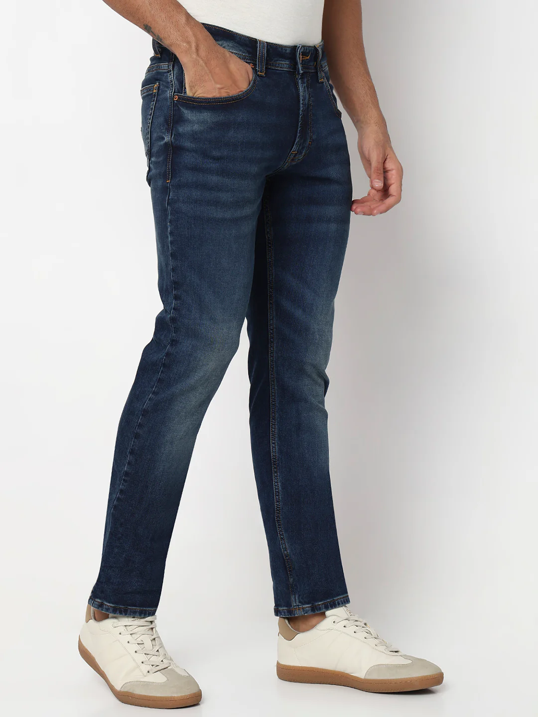 Men Jeans Regular Fit Dark Blue Mid Rise - Image 3