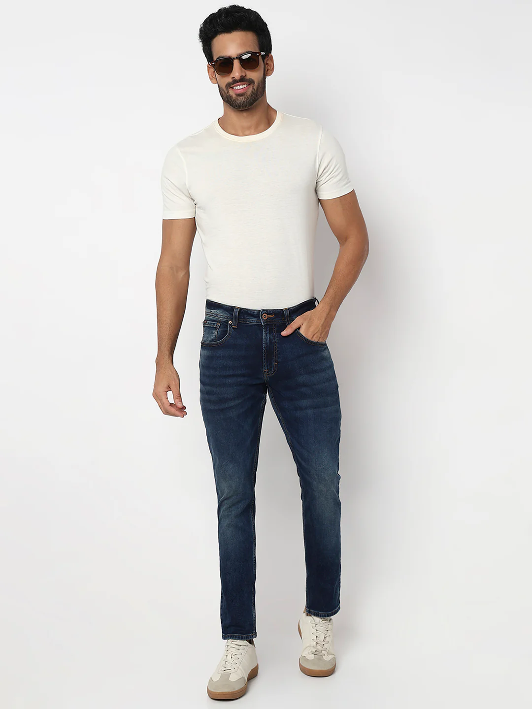 Men Jeans Regular Fit Dark Blue Mid Rise - Image 6