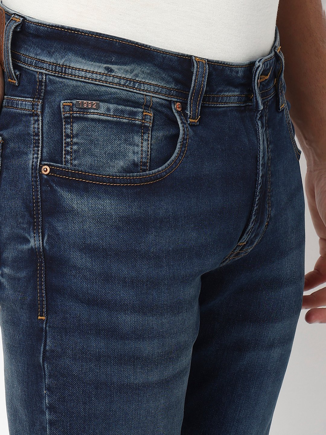 Men Jeans Regular Fit Dark Blue Mid Rise - Image 7