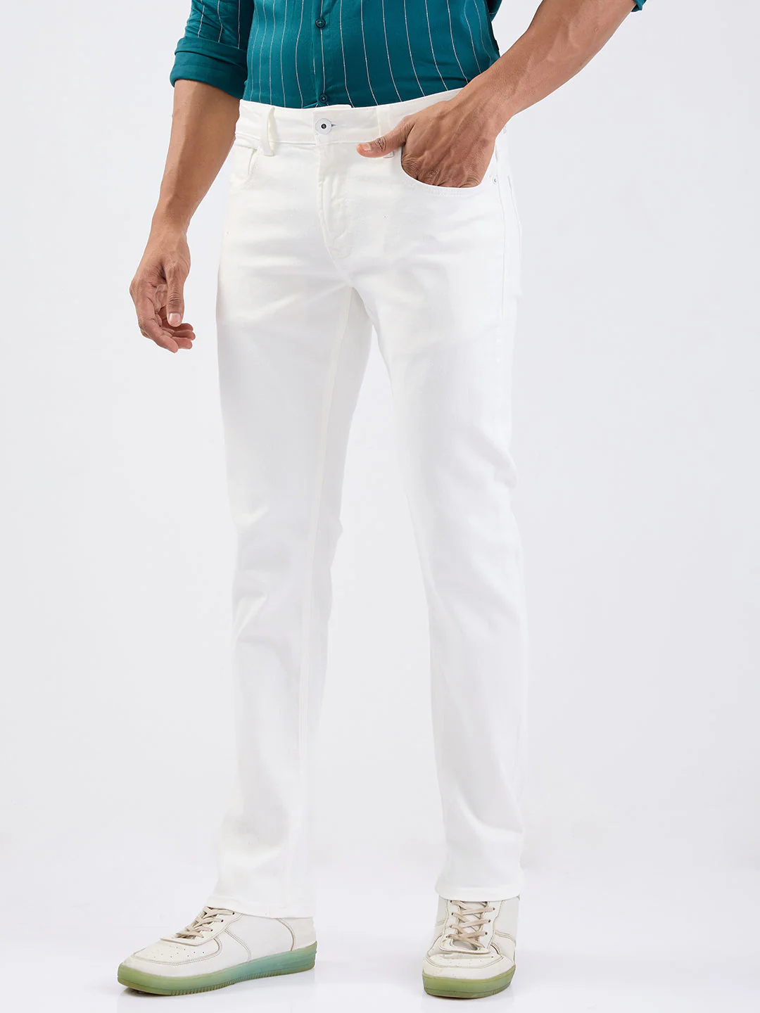 Men Jeans Regular Fit White Mid Rise - Image 3