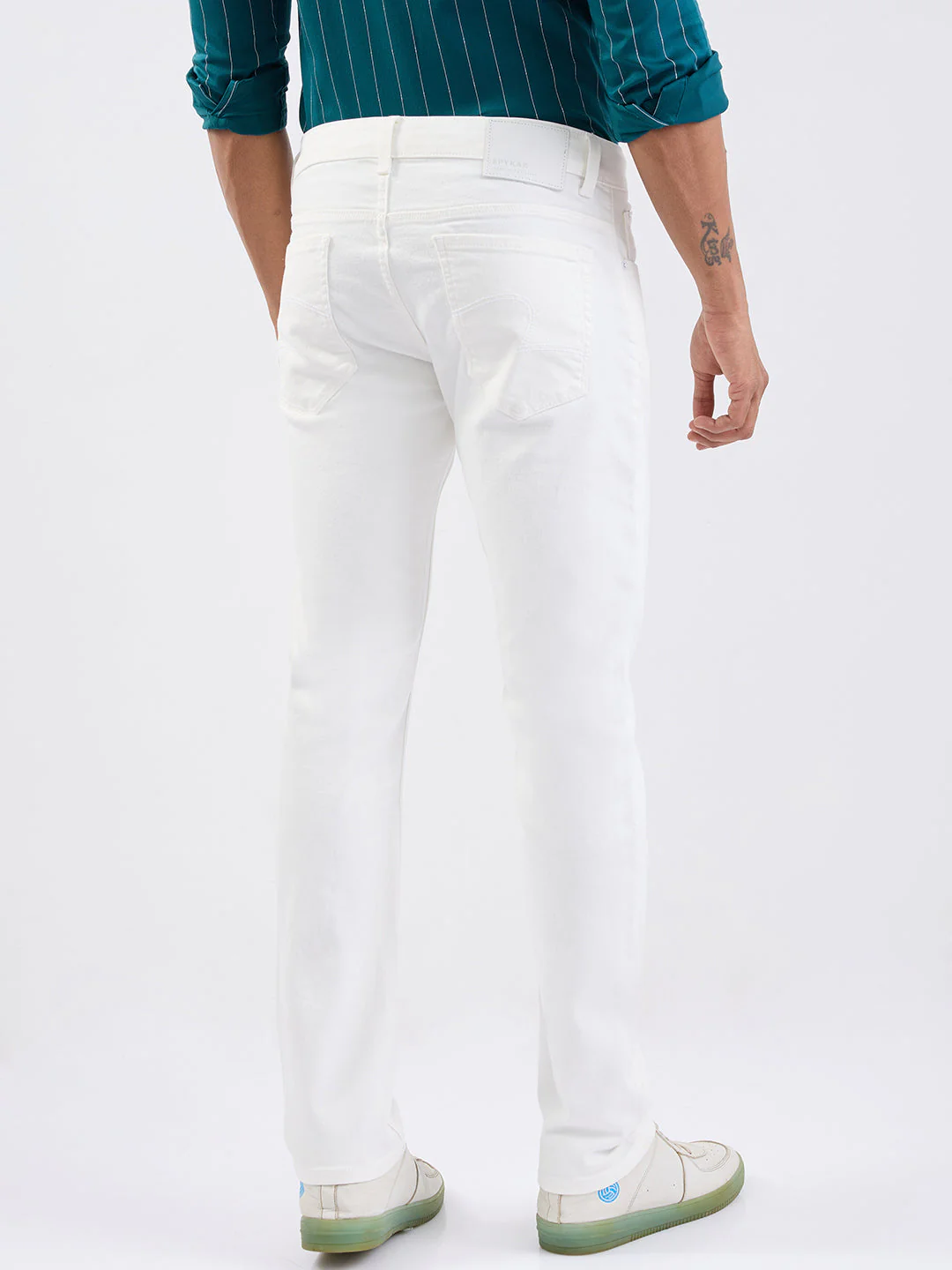 Men Jeans Regular Fit White Mid Rise - Image 4