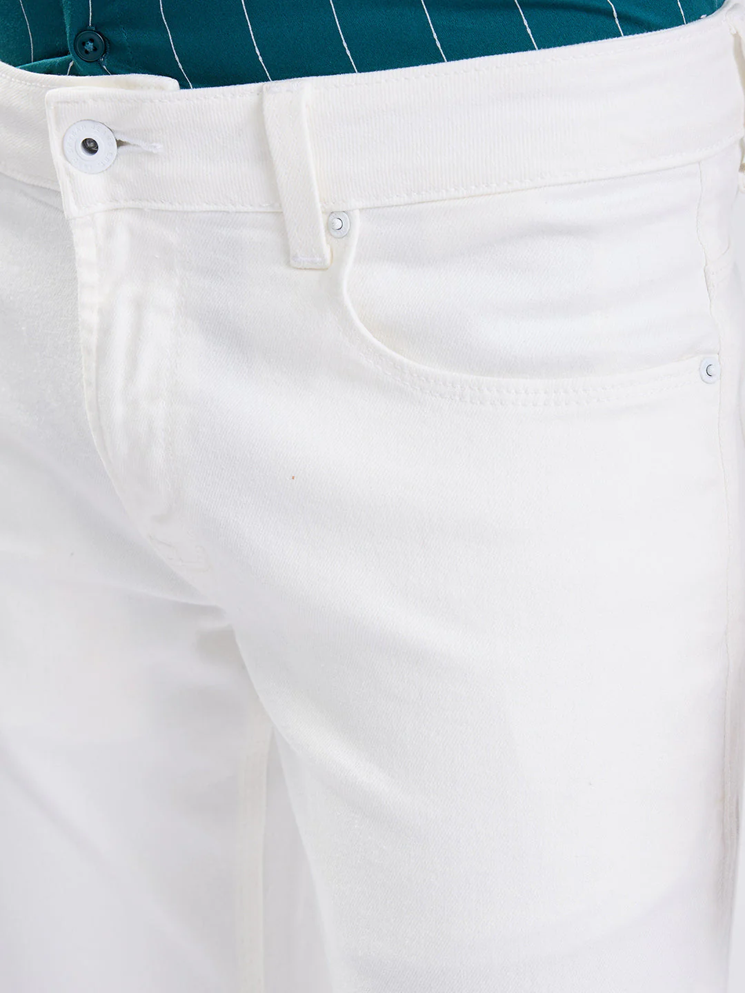 Men Jeans Regular Fit White Mid Rise - Image 6