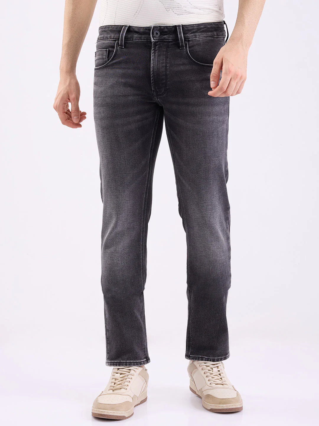 Men Jeans Regular Fit Black Mid Rise