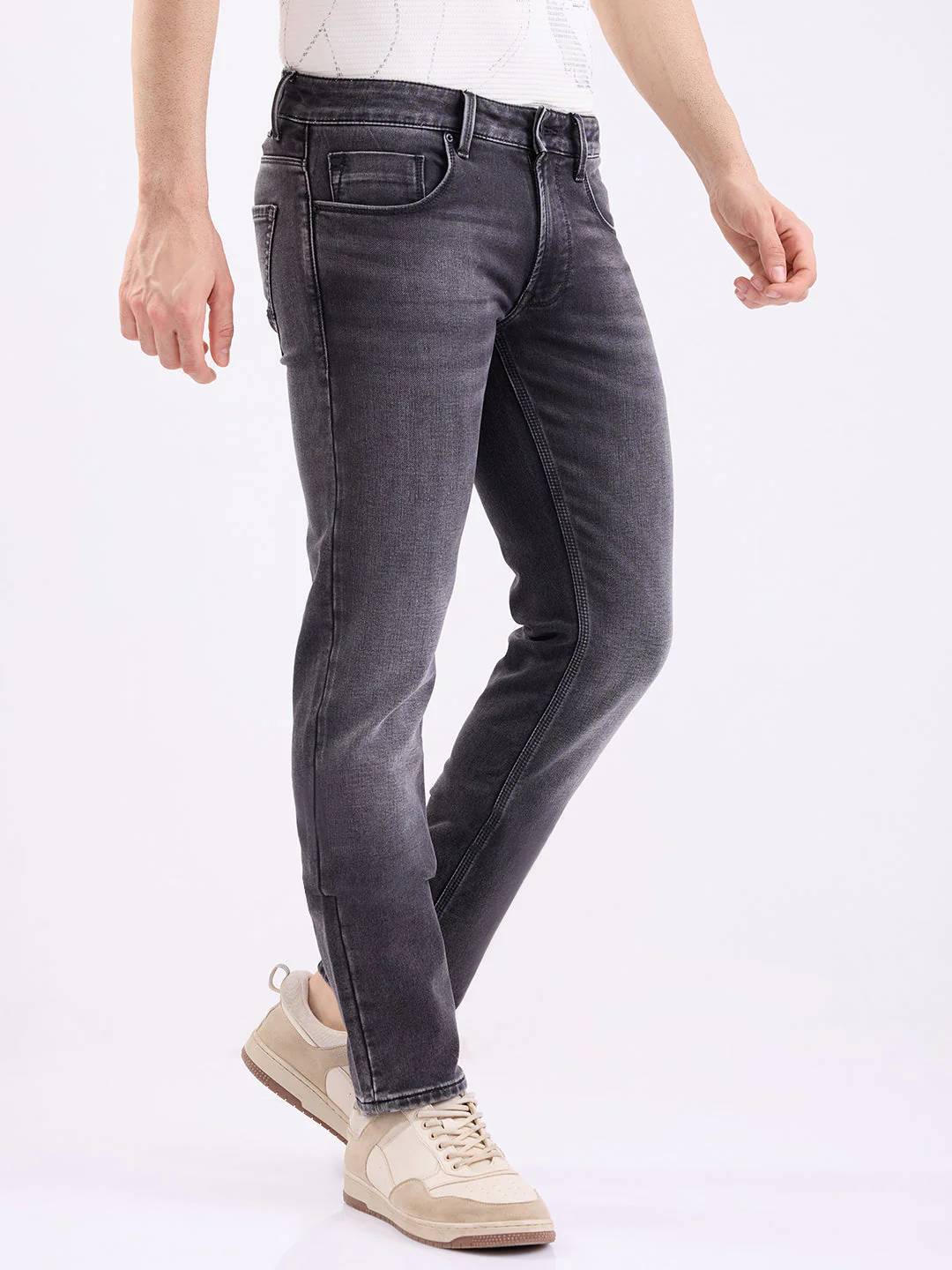 Men Jeans Regular Fit Black Mid Rise - Image 2