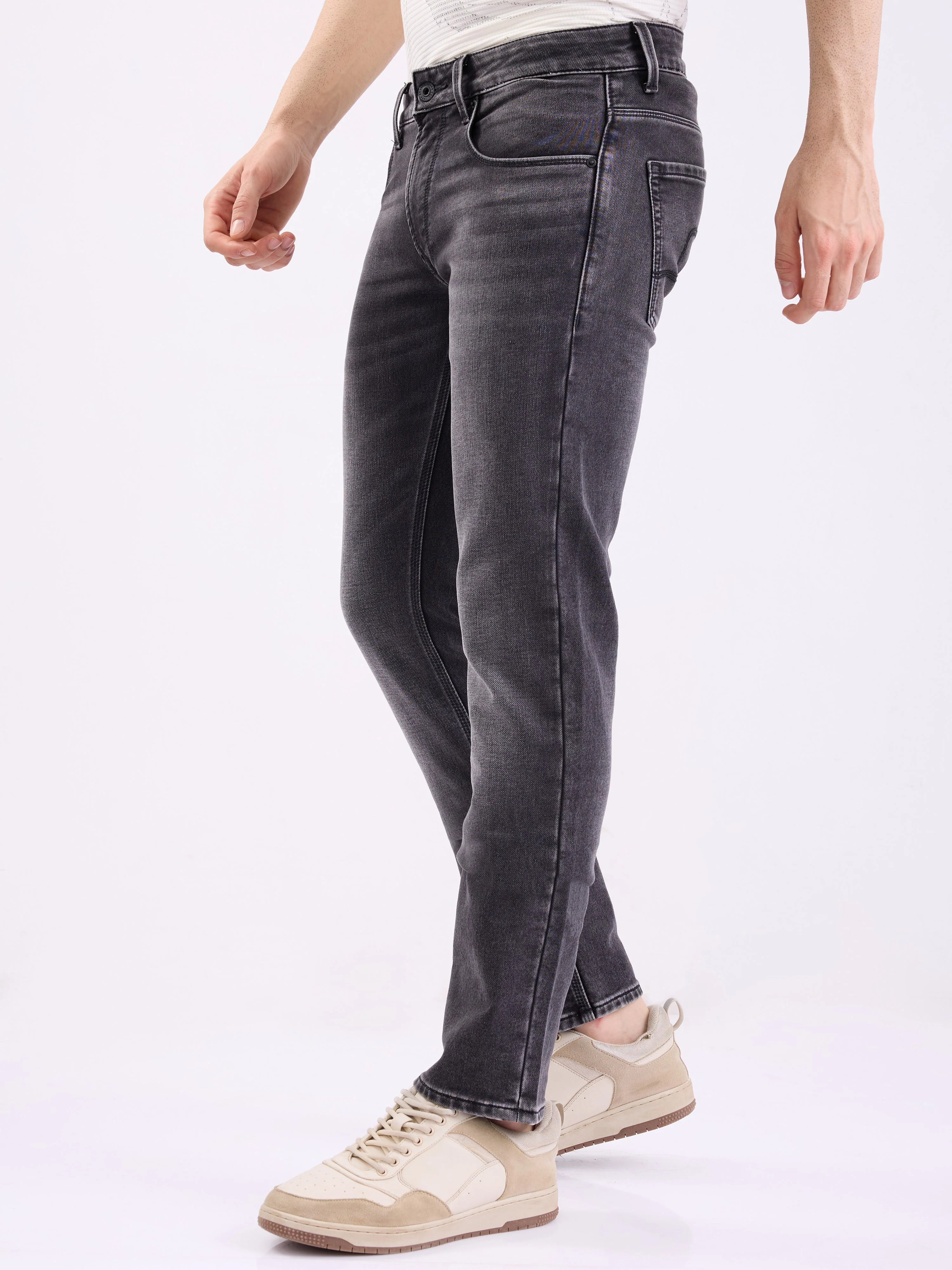 Men Jeans Regular Fit Black Mid Rise - Image 3