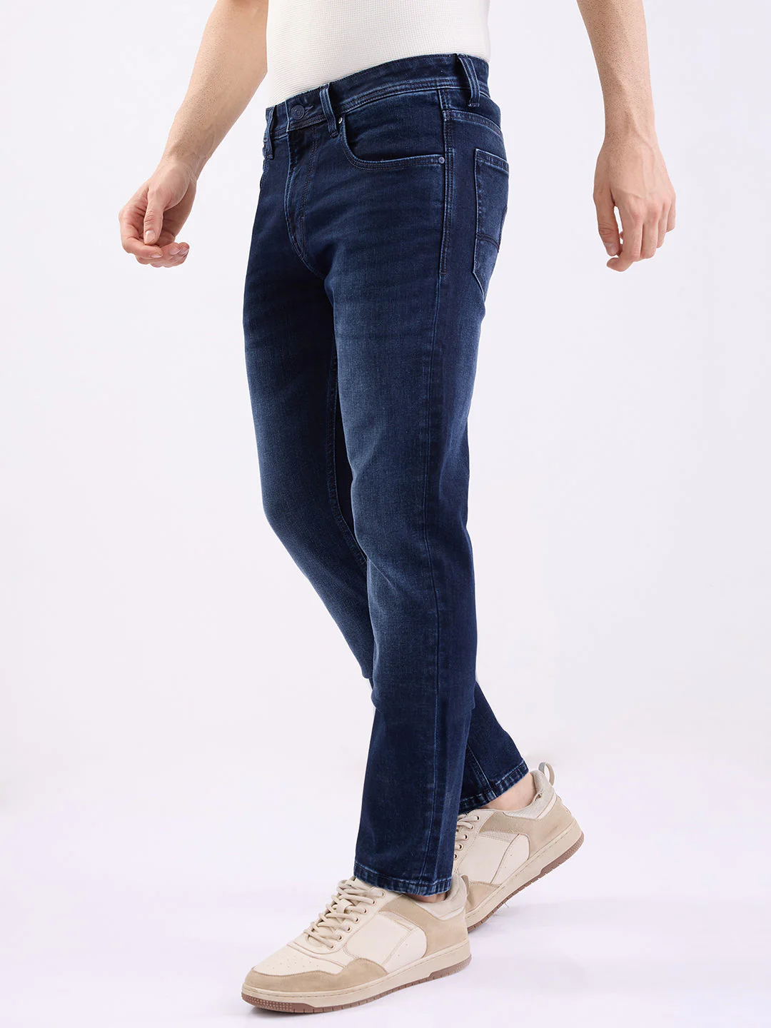 Men Jeans Regular Fit Dark Blue Mid Rise - Image 3