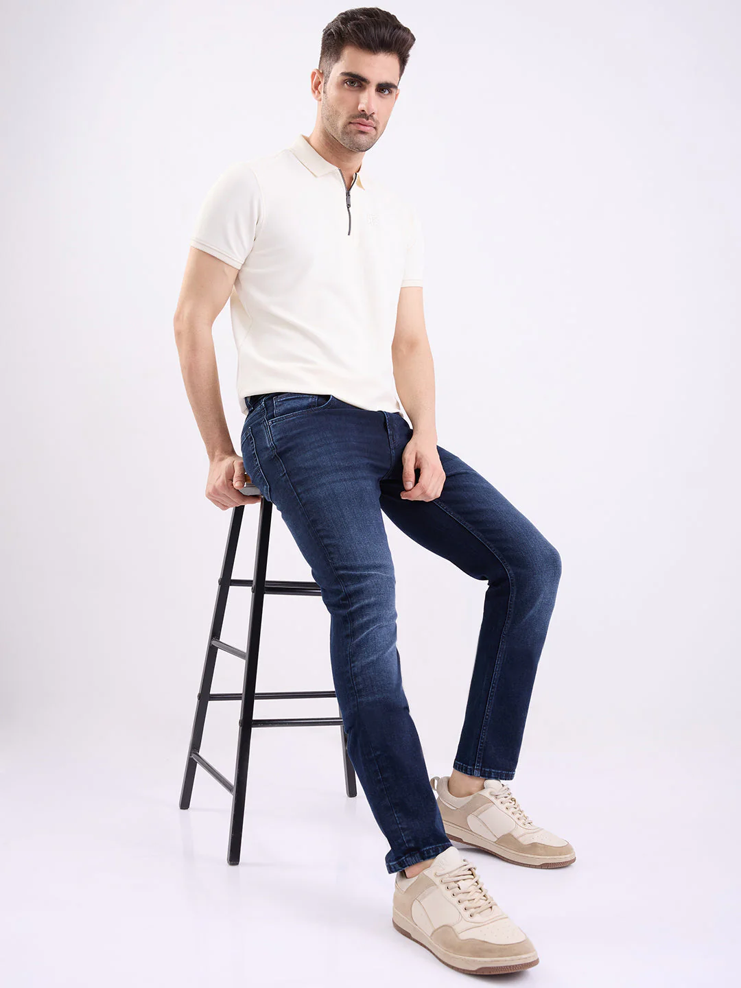 Men Jeans Regular Fit Dark Blue Mid Rise - Image 7