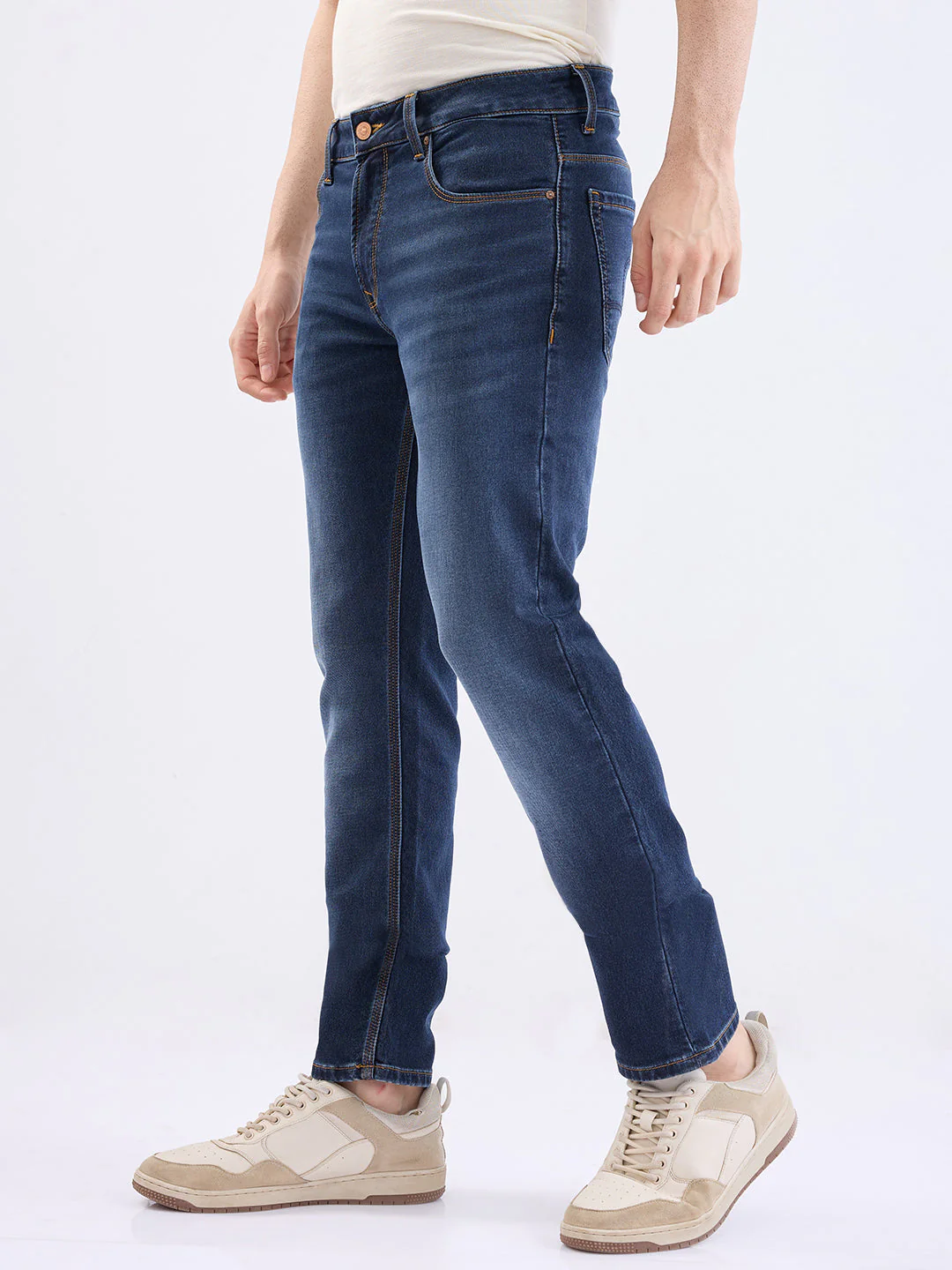 Men Jeans Regular Fit Dark Blue Mid Rise - Image 3
