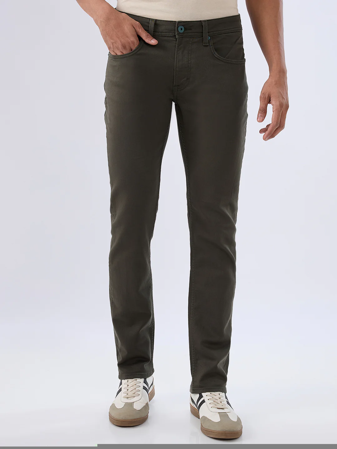 Men Rover Jeans Regular Fit Green Mid Rise