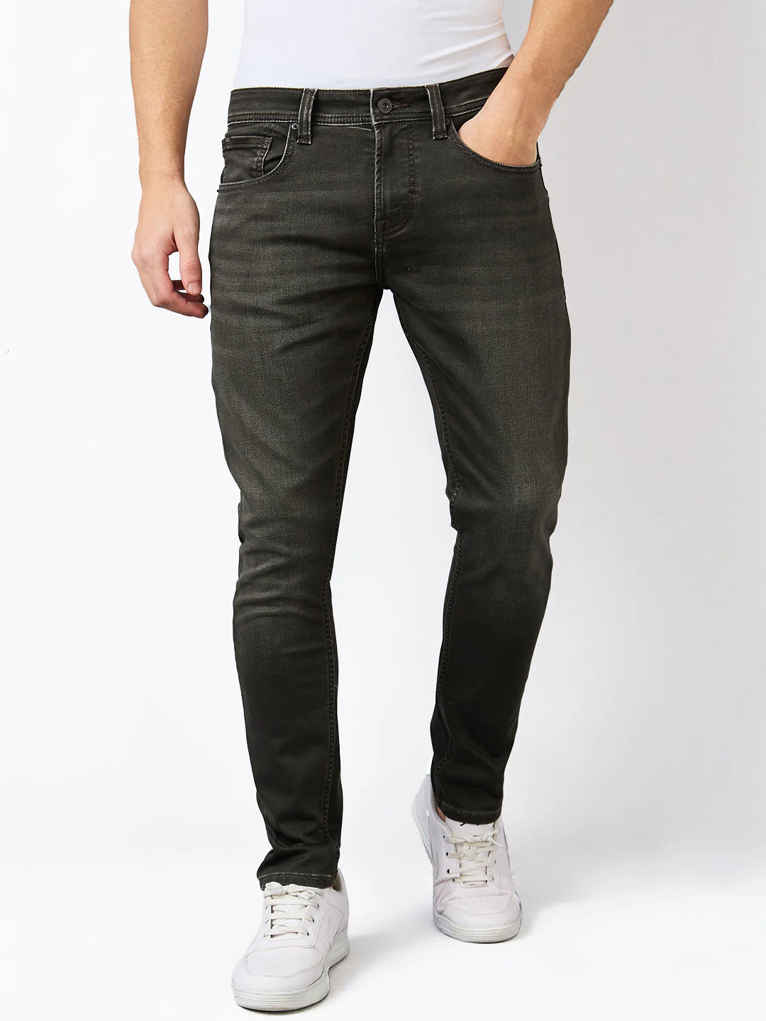 Men Jeans Slim Fit Olive Low Rise - Image 2