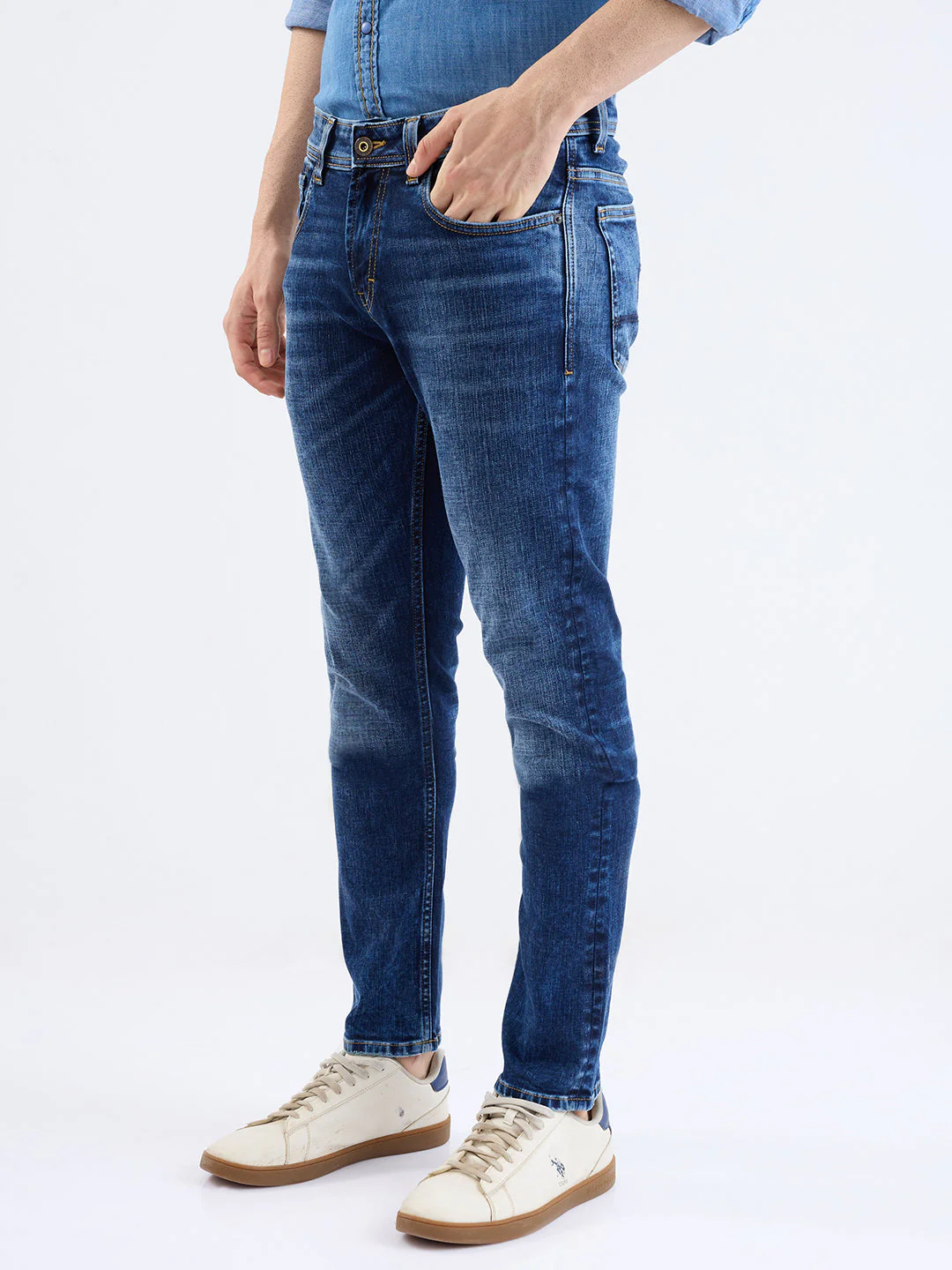 Men Jeans Slim Fit Dark Blue Low Rise - Image 3