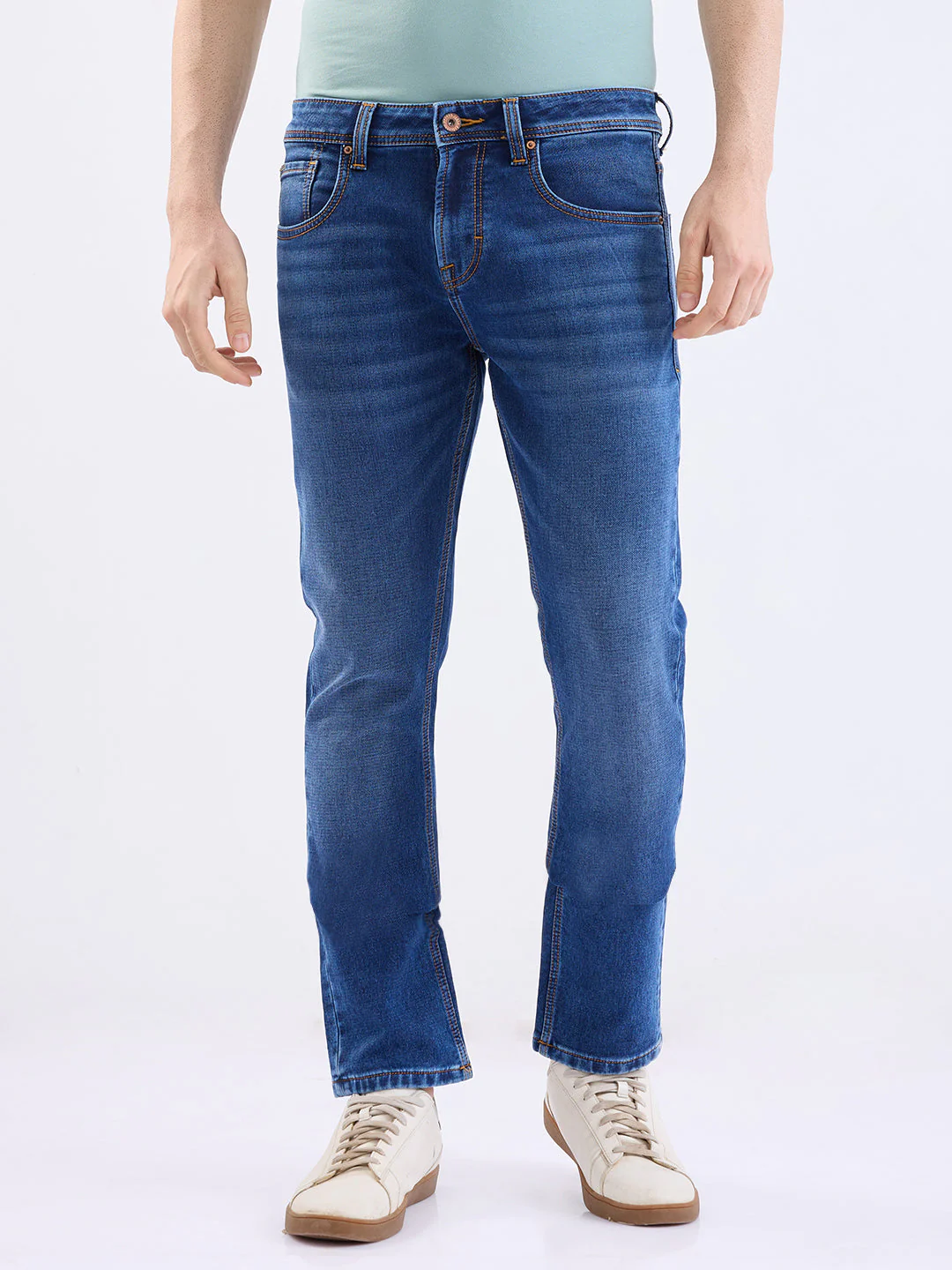 Men Jeans Slim Fit Dark Blue Low Rise
