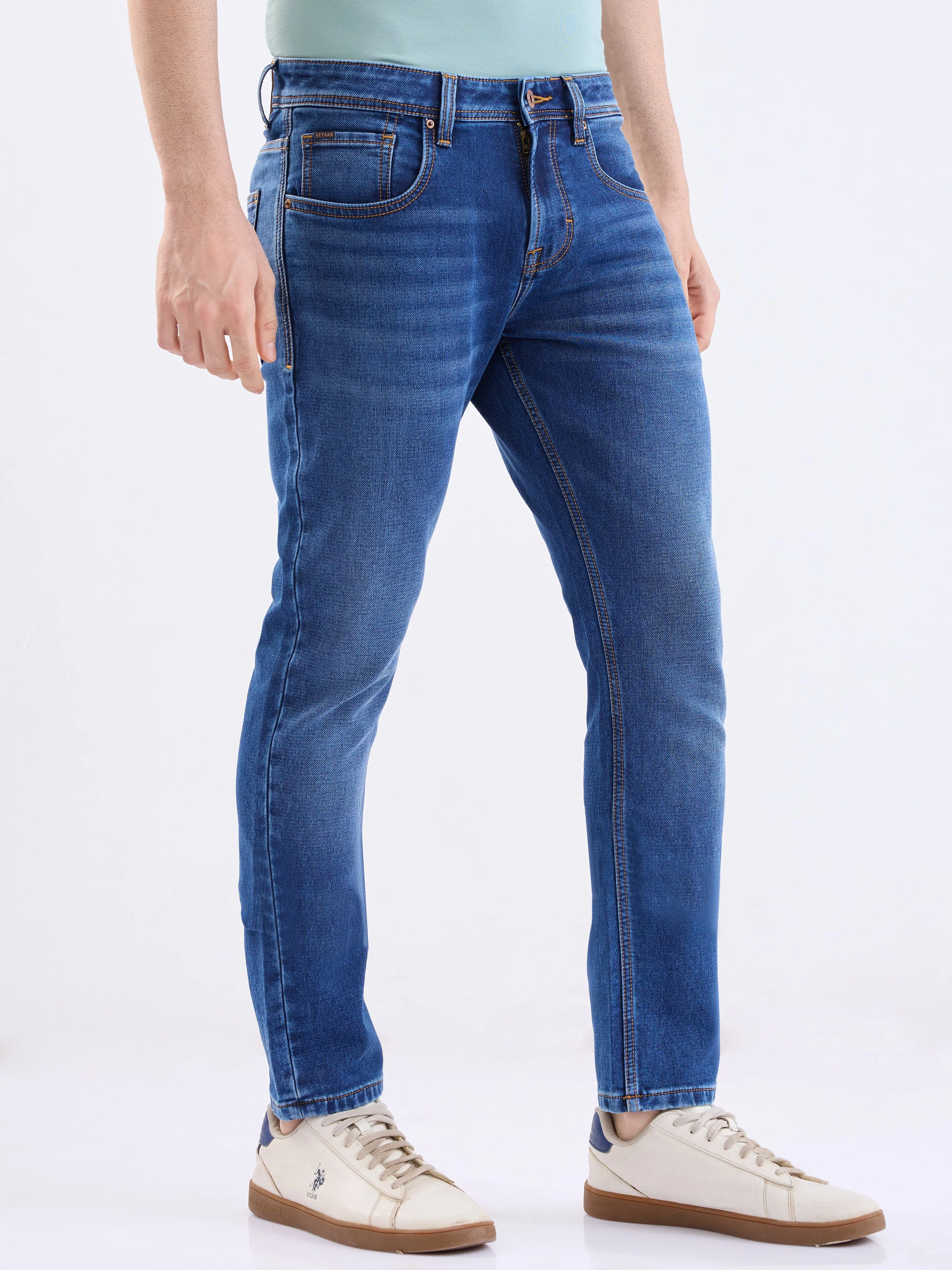 Men Jeans Slim Fit Dark Blue Low Rise - Image 2